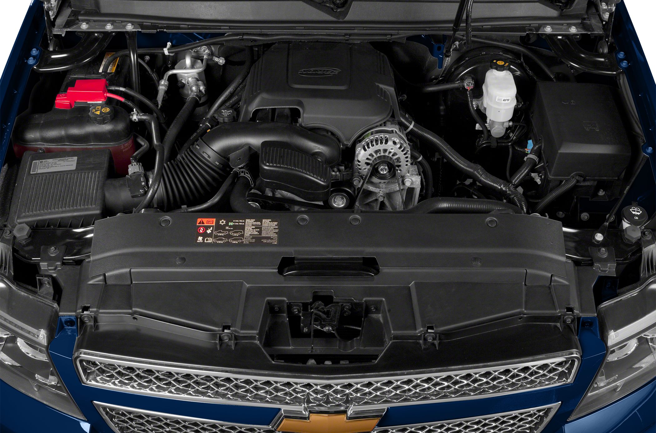 Front engine bay with V8 motor and key components