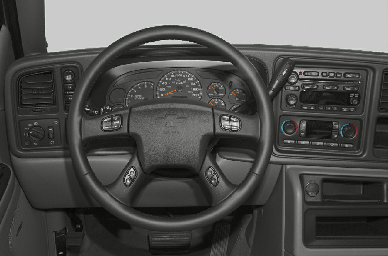 Steering wheel with controls and dashboard gauges in vehicle interior
