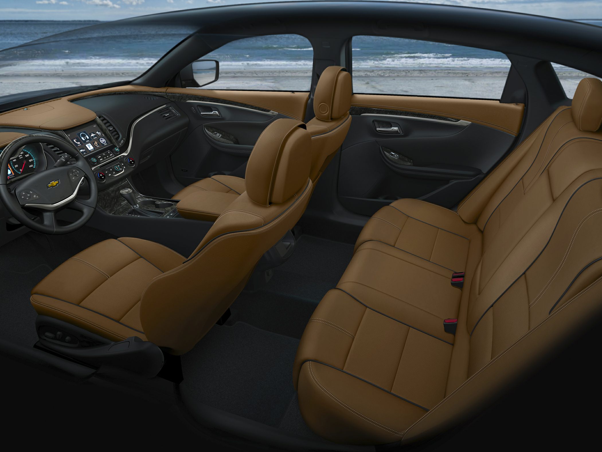 Brown leather seats with advanced infotainment and spacious cabin