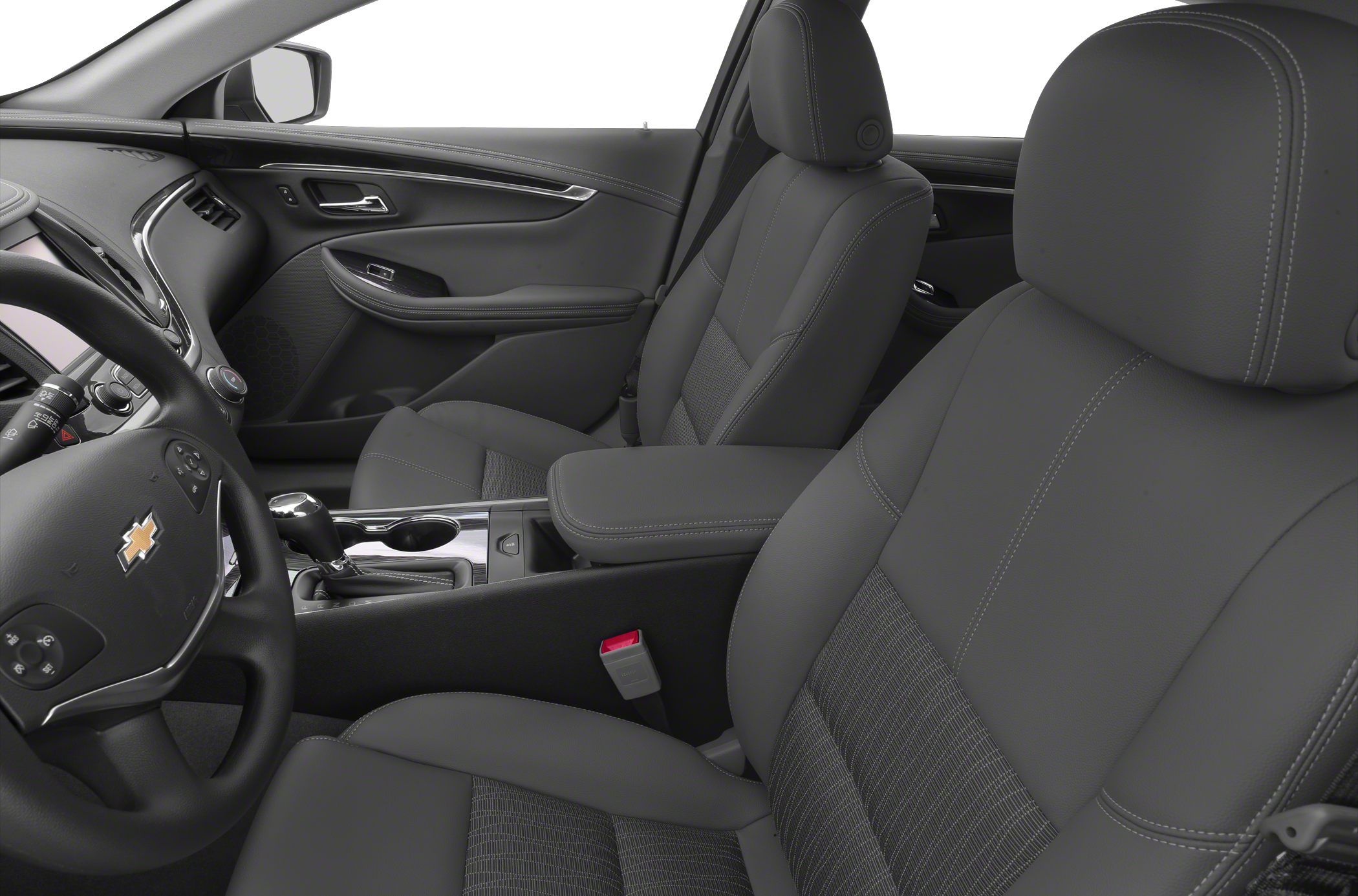 Premium front seats, steering wheel, gear shift, and console details
