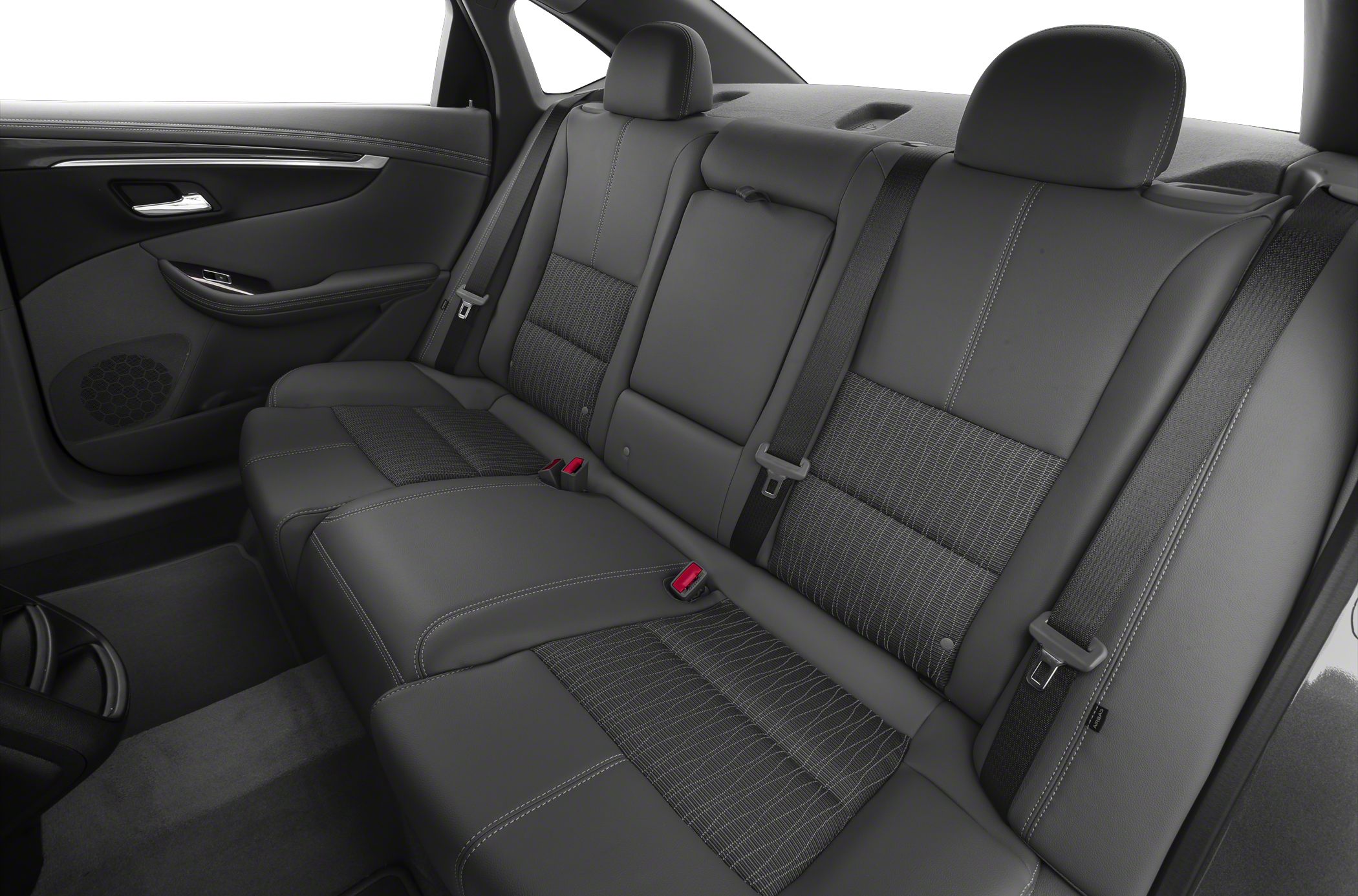 Rear seat upholstery with seatbelts and headrests