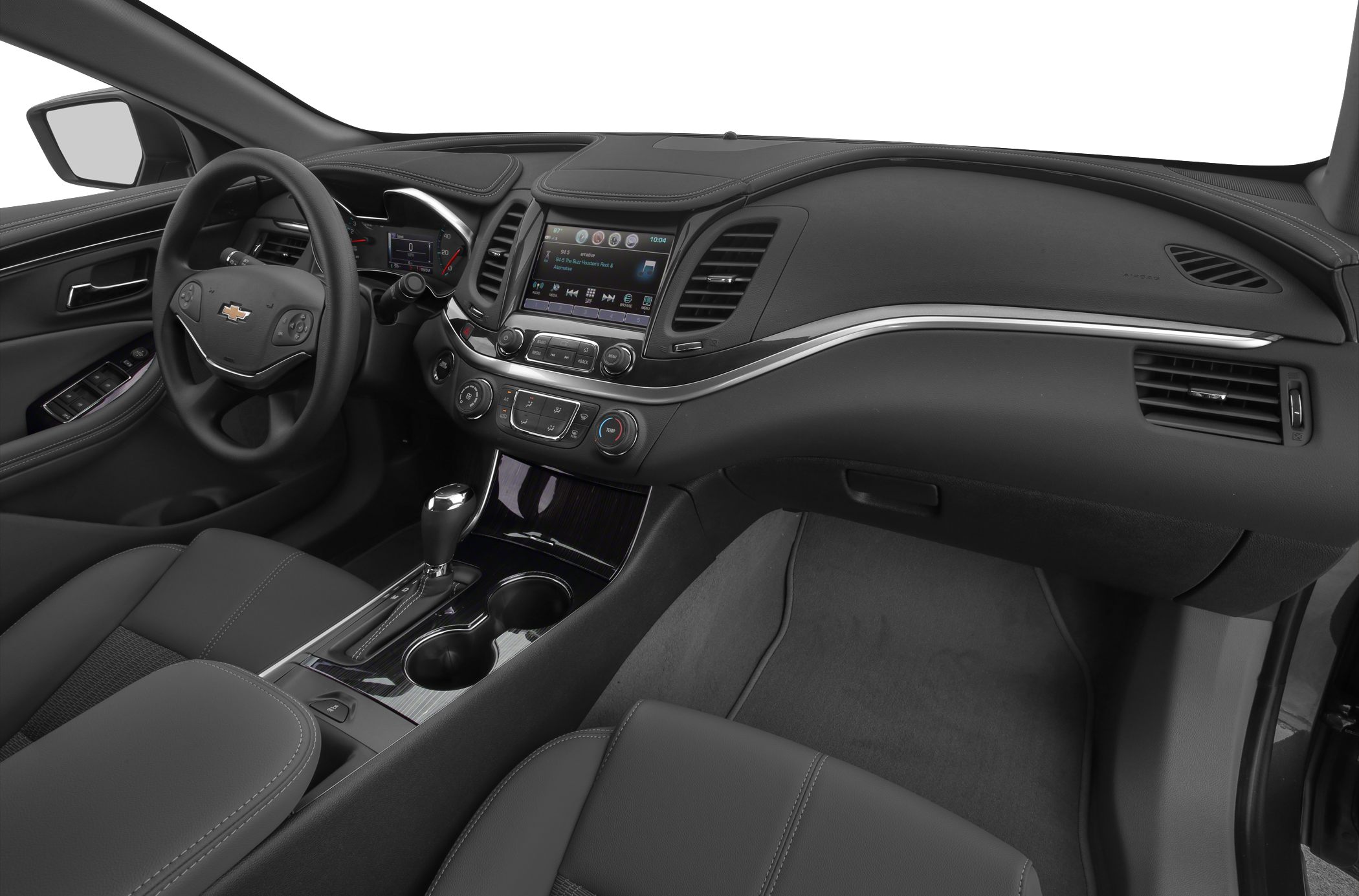 Dashboard with infotainment system and multifunction steering wheel