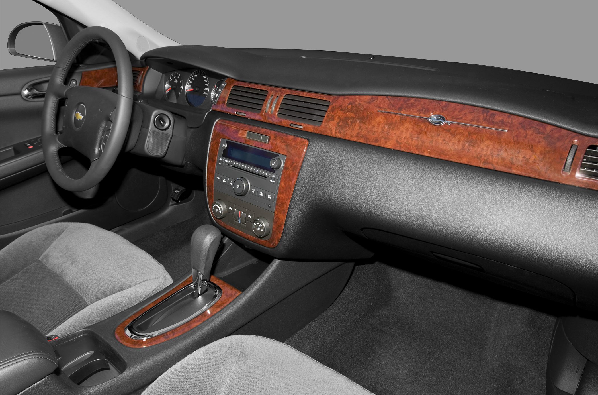 Dashboard with wood trim and center console controls