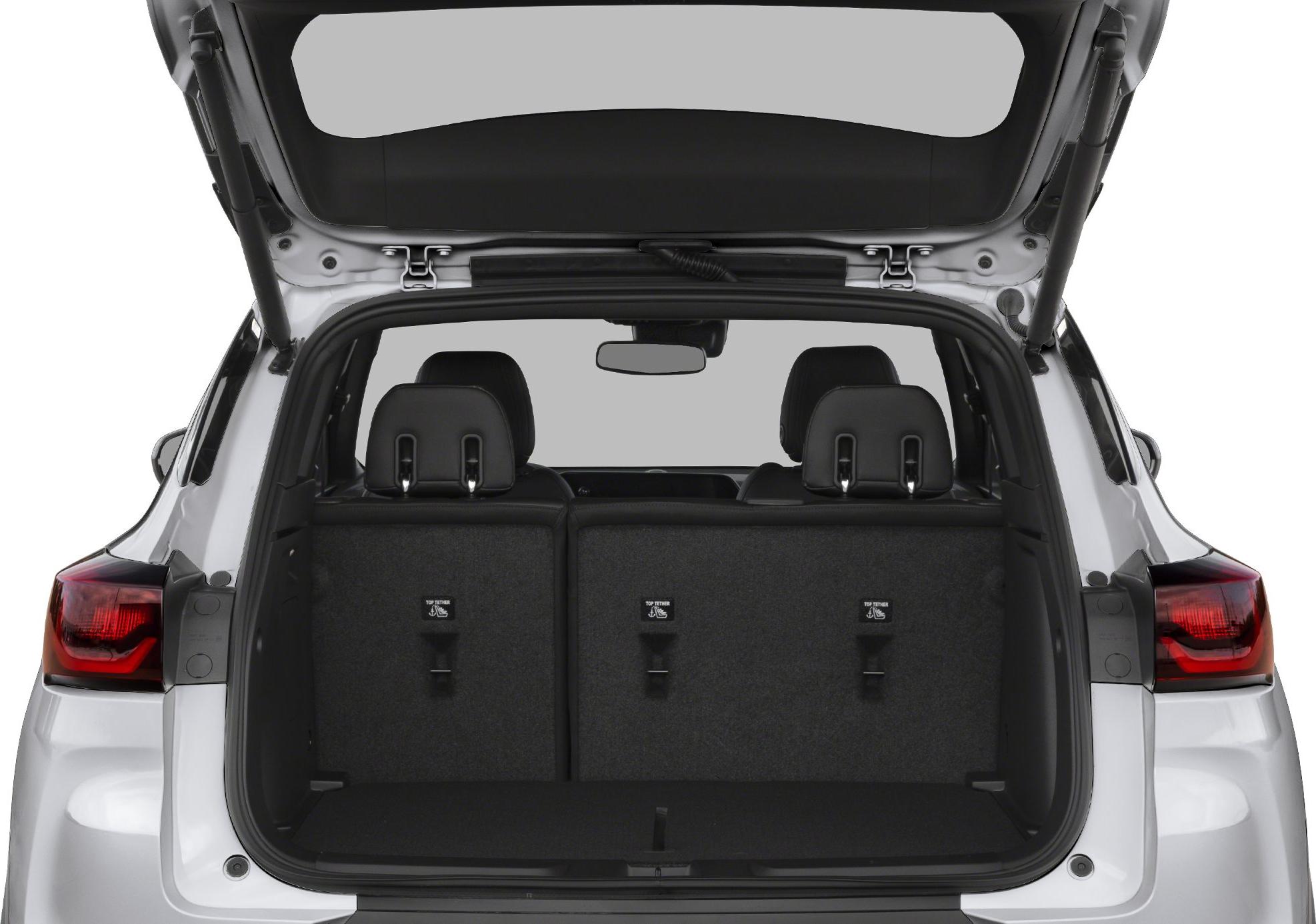 Rear cargo area with split-folding seats and open hatch