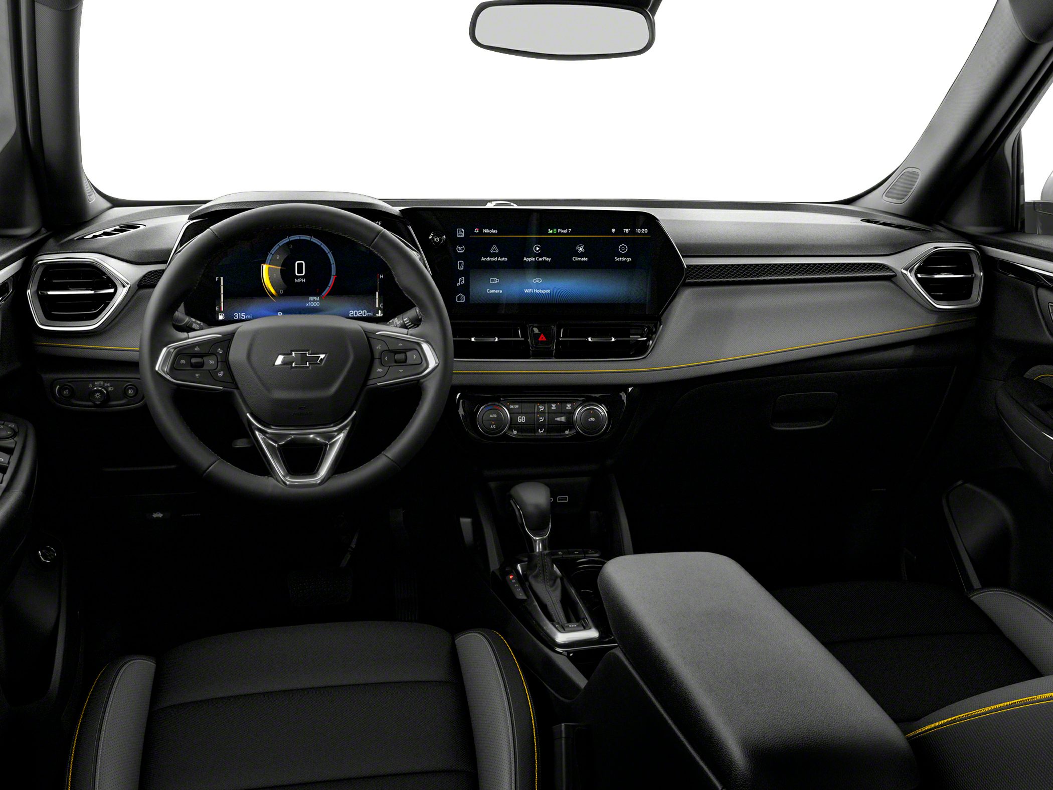Digital dashboard and infotainment touchscreen with steering wheel controls