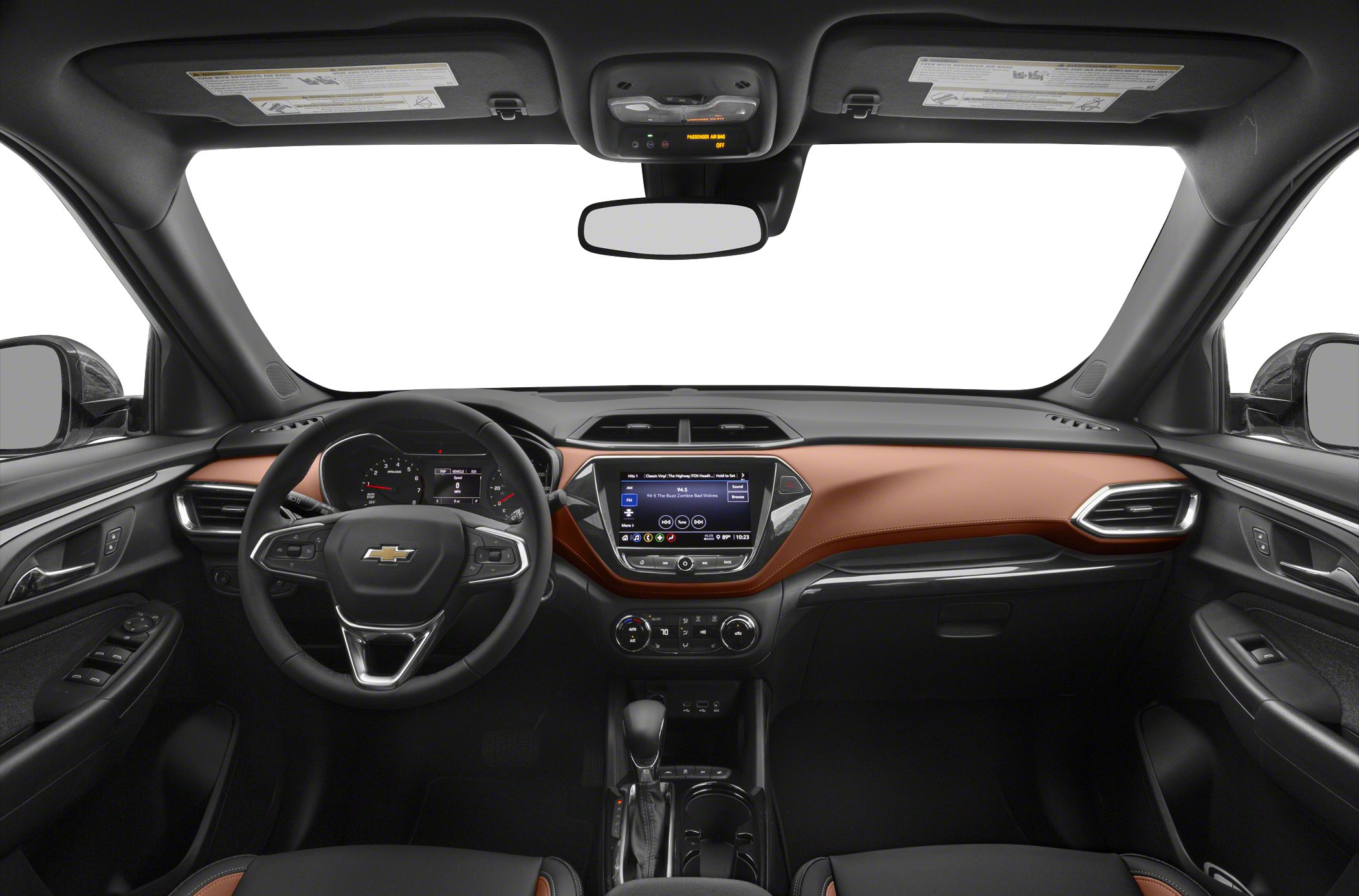 Modern car interior with dashboard and steering wheel