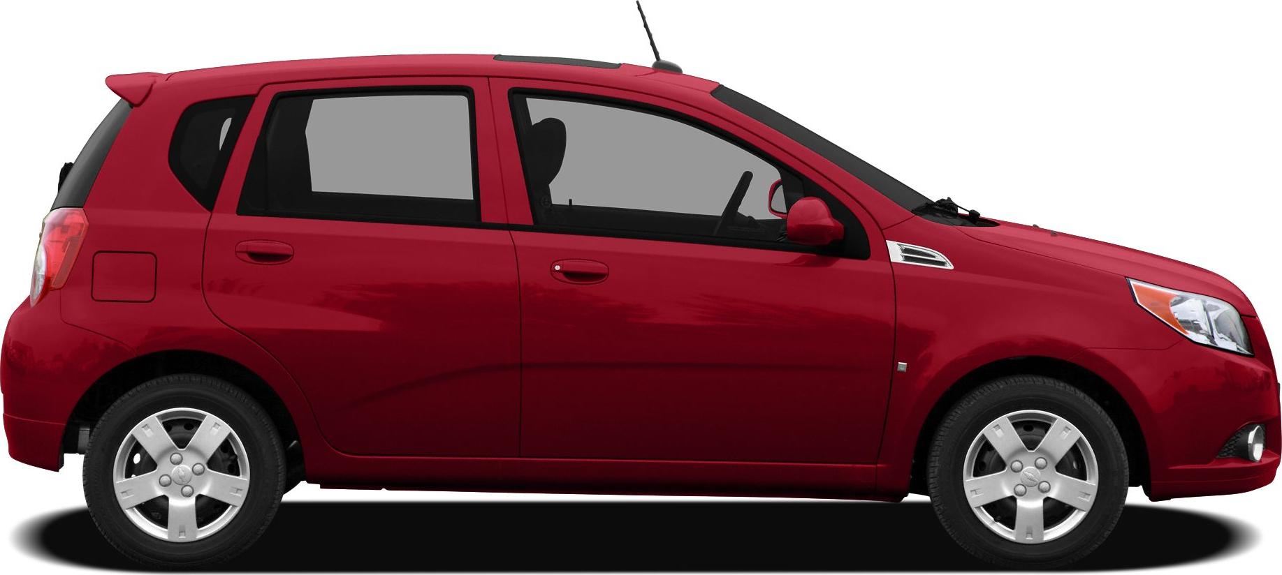 Red five-door hatchback side profile with compact design