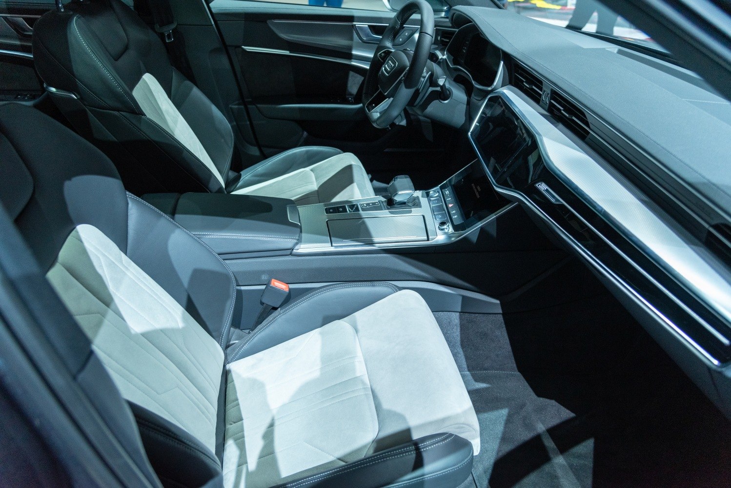 Luxury car interior with modern dashboard and premium seats