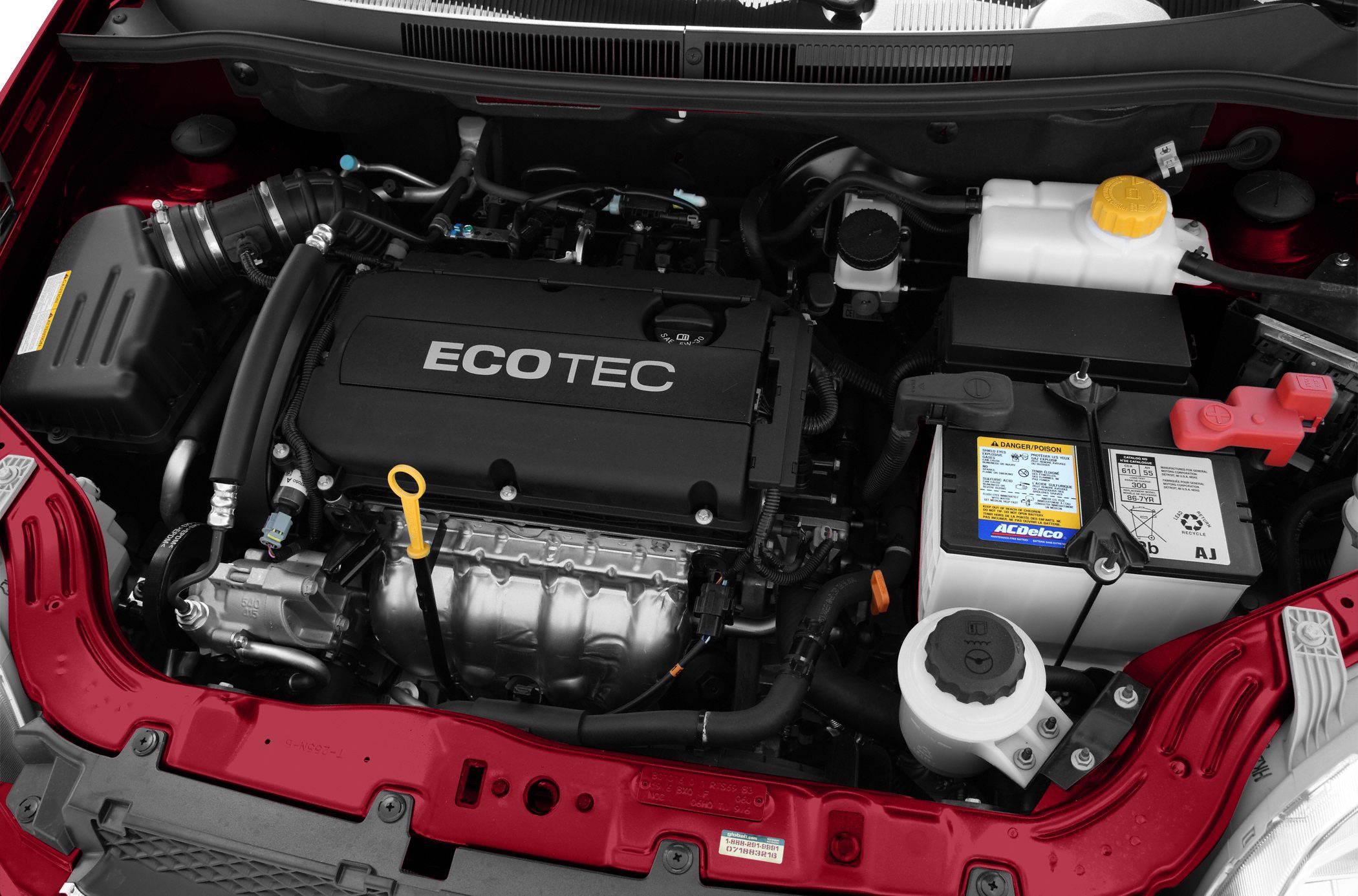 ECOTEC engine and battery in a compact sedan engine bay