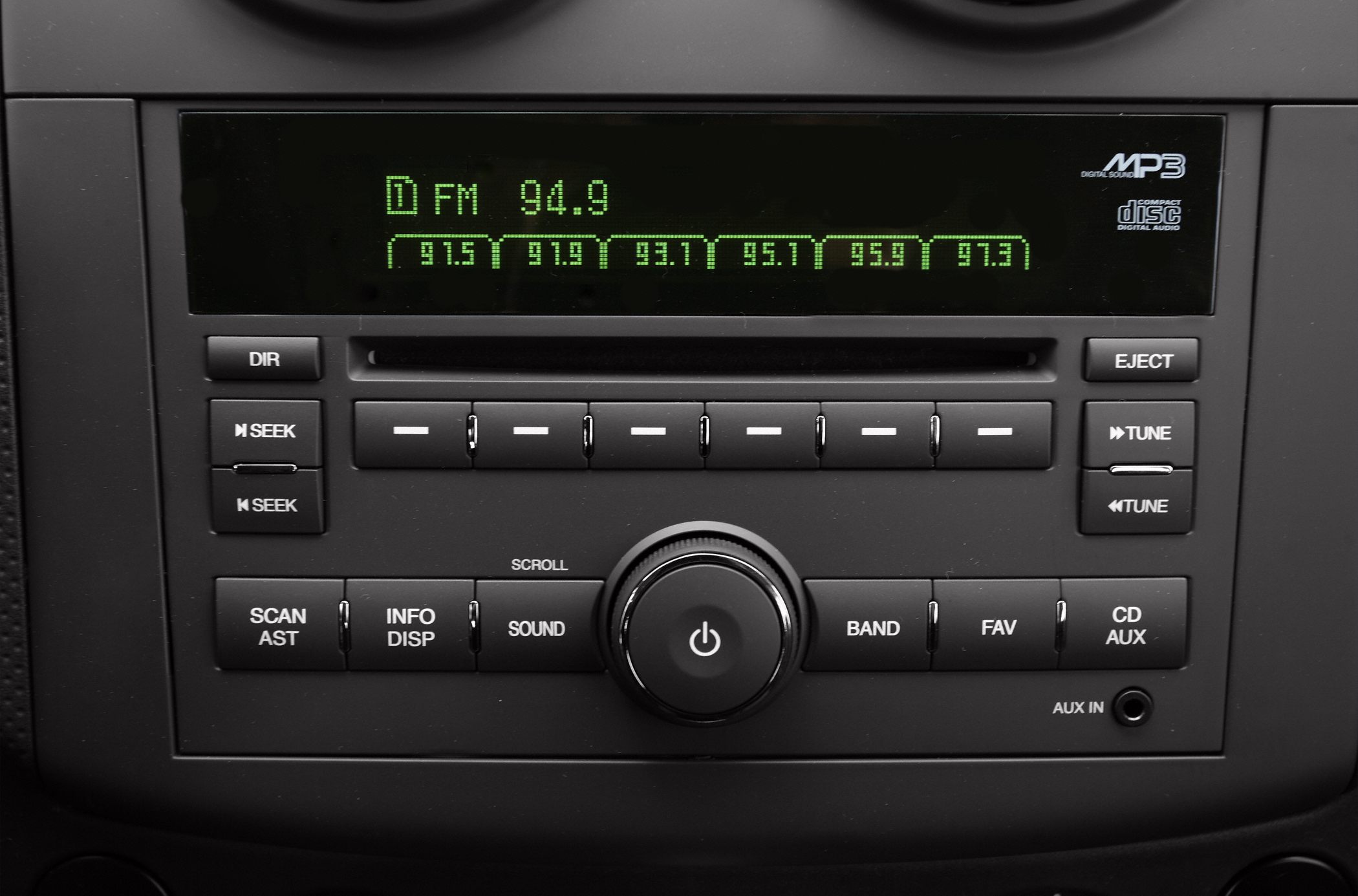 Car radio console with MP3 CD player and FM tuner