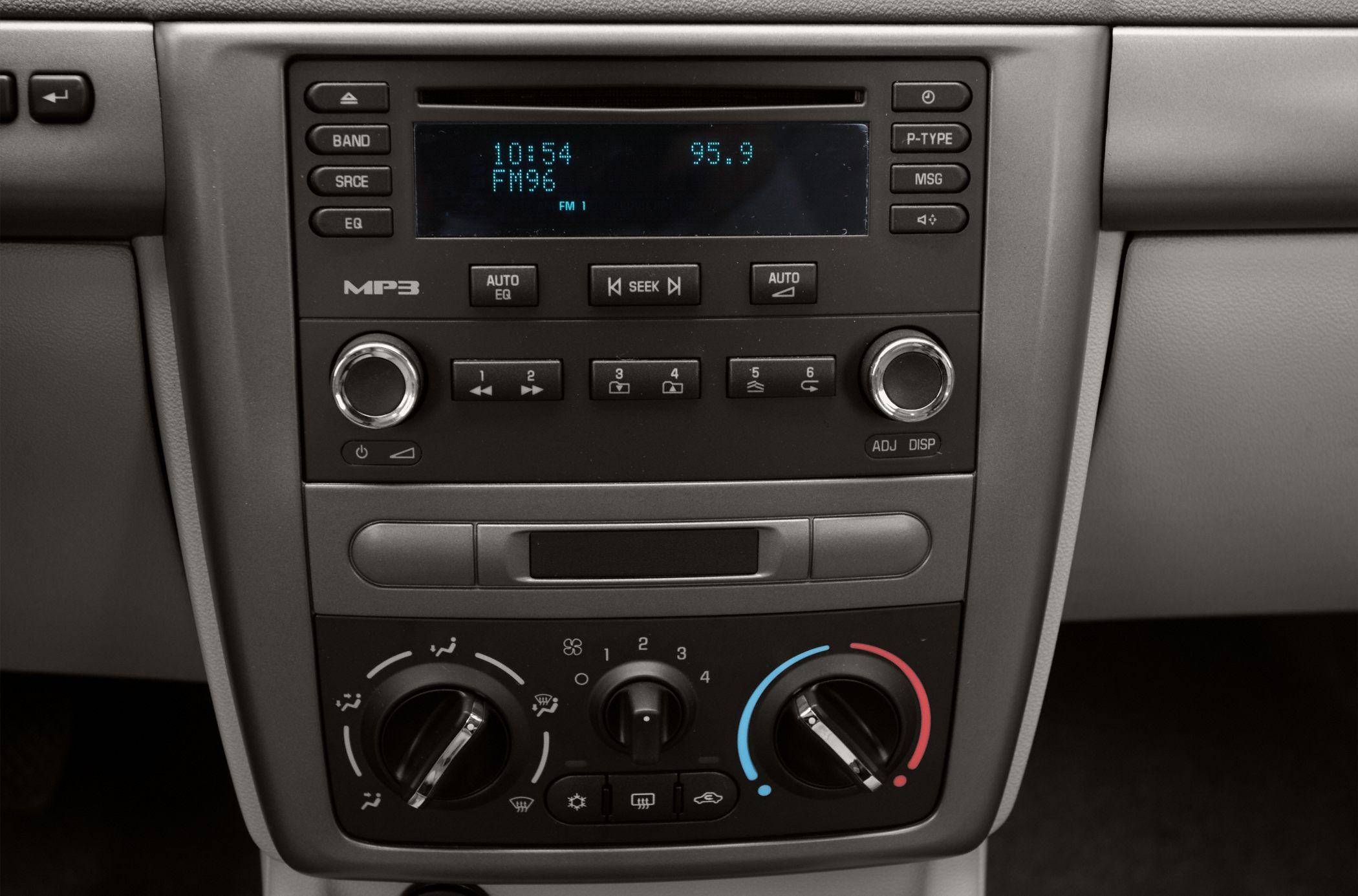 Car interior audio system and manual climate control dials