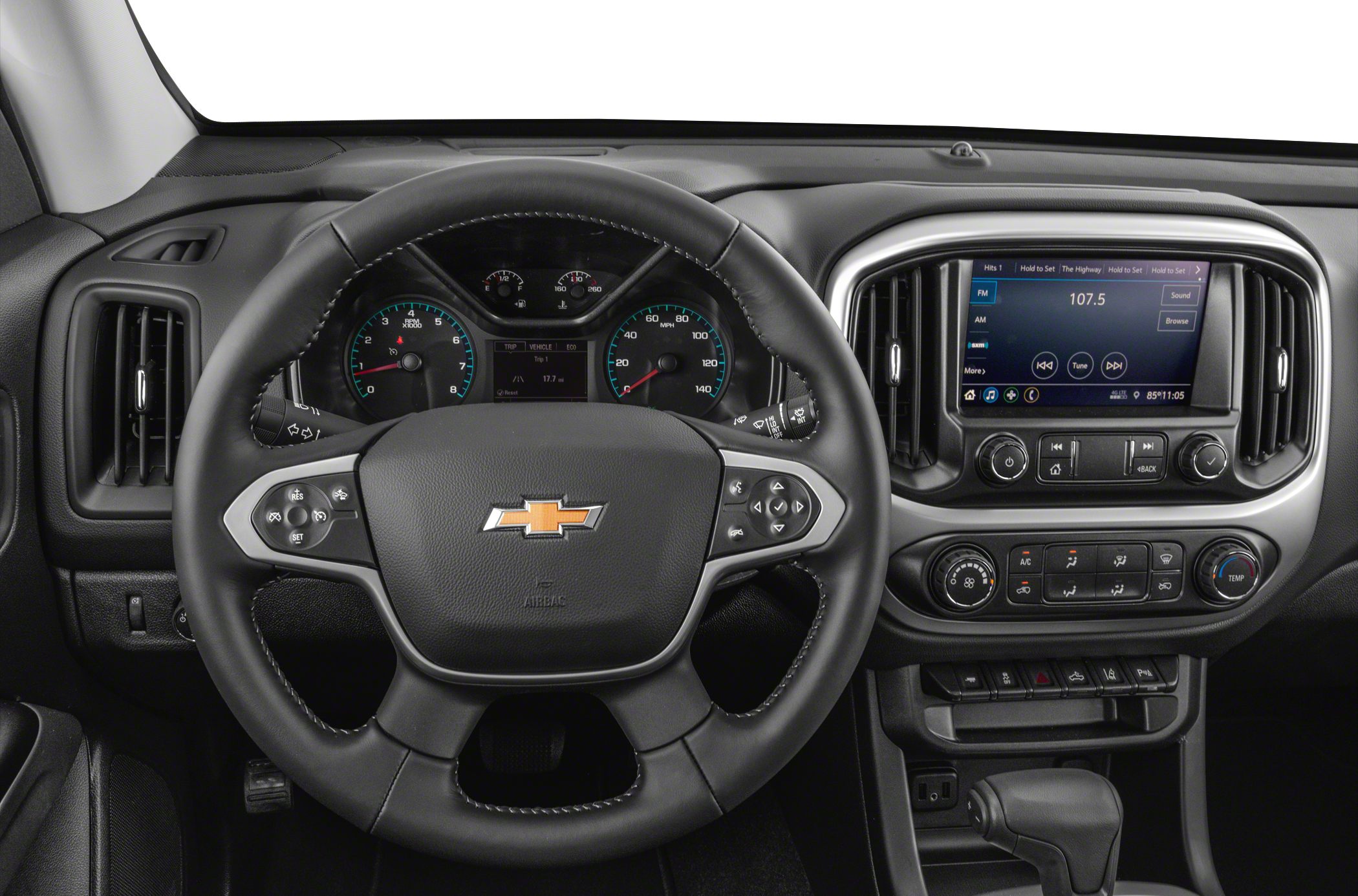 Steering wheel, instrument cluster, and central infotainment display