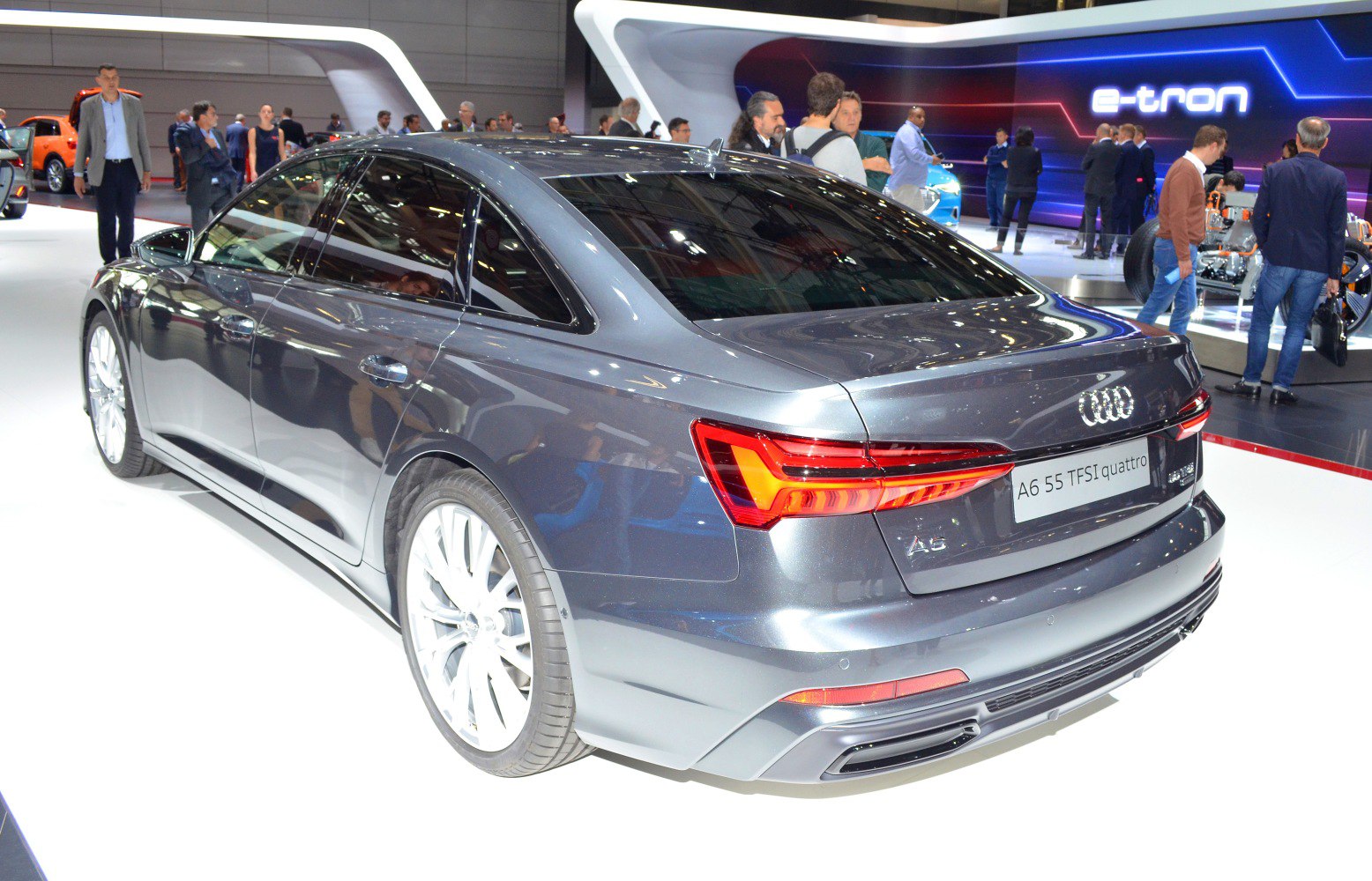 Rear view of Audi A6 Sedan C8 with LED tail lights and sleek design