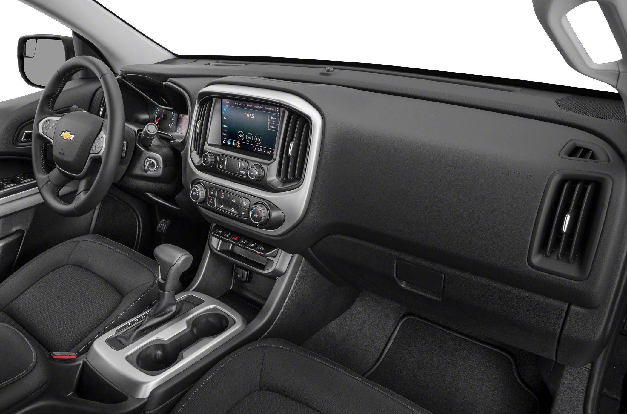 Dashboard and center console with touchscreen in mid-size pickup interior