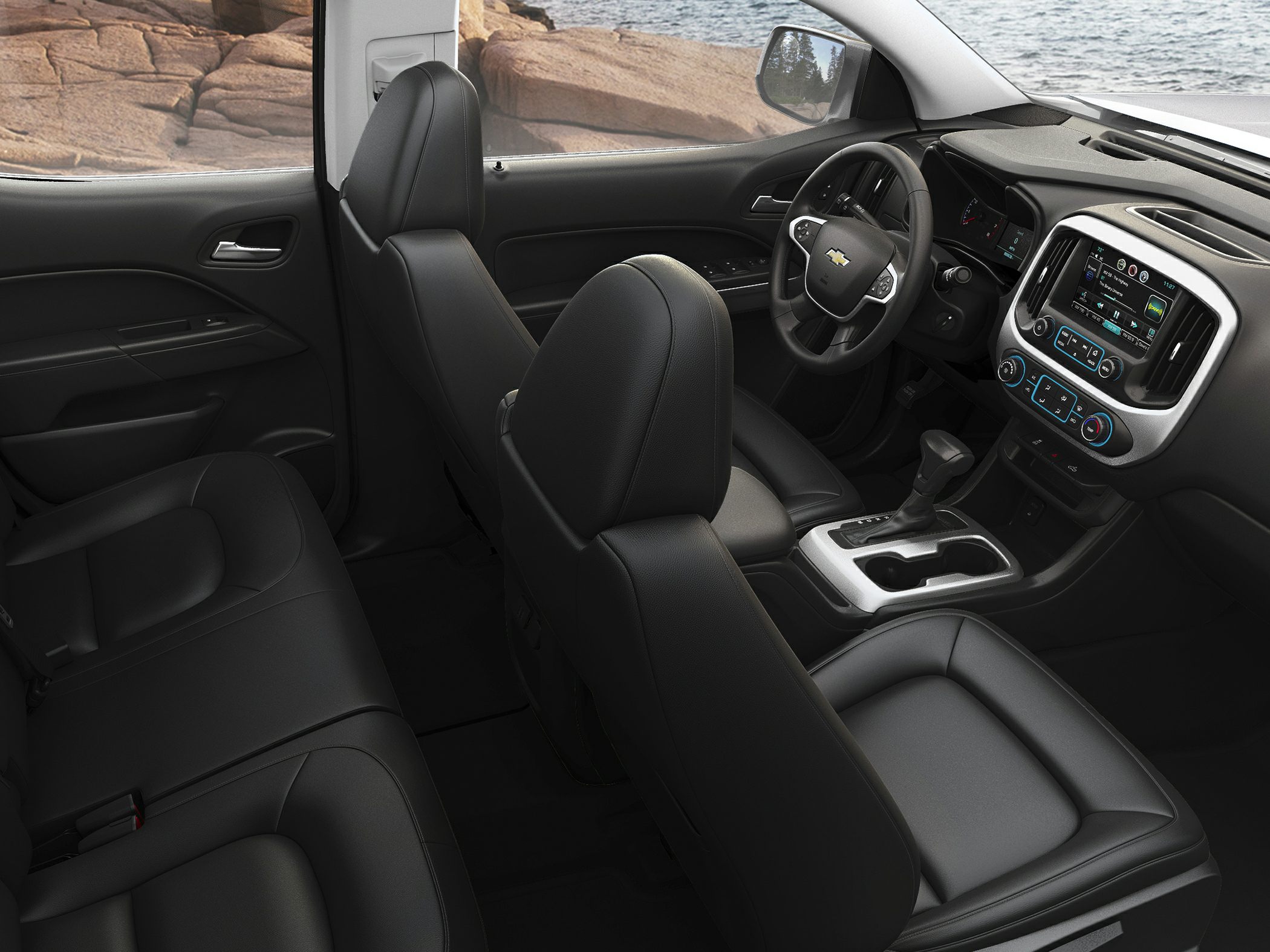 Premium black leather seats and advanced dashboard with infotainment system.