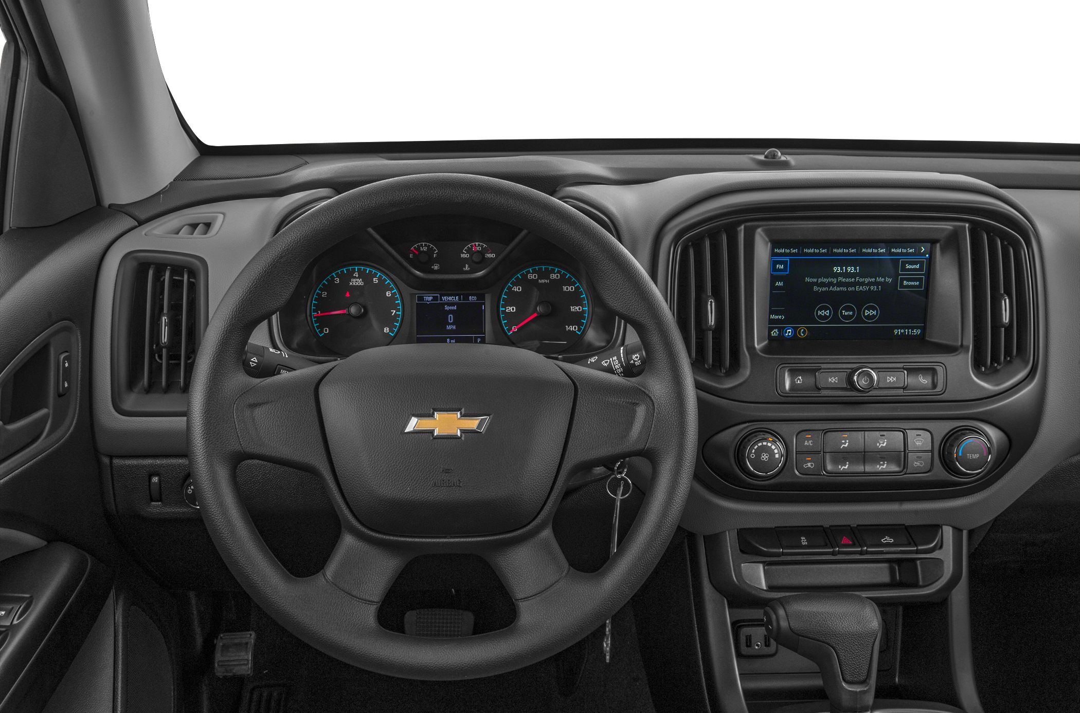 Dashboard and steering wheel with digital display and infotainment controls