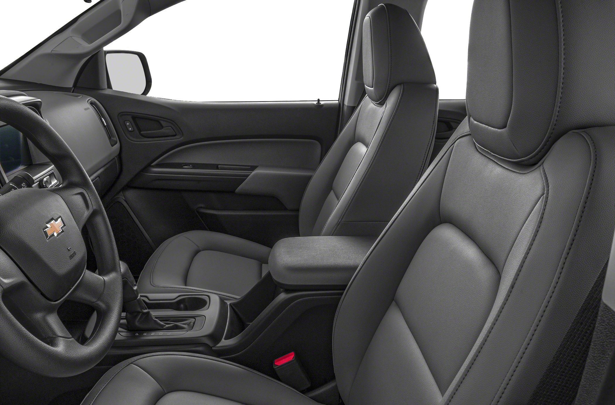 Leather front seats and interior design with center console and steering wheel