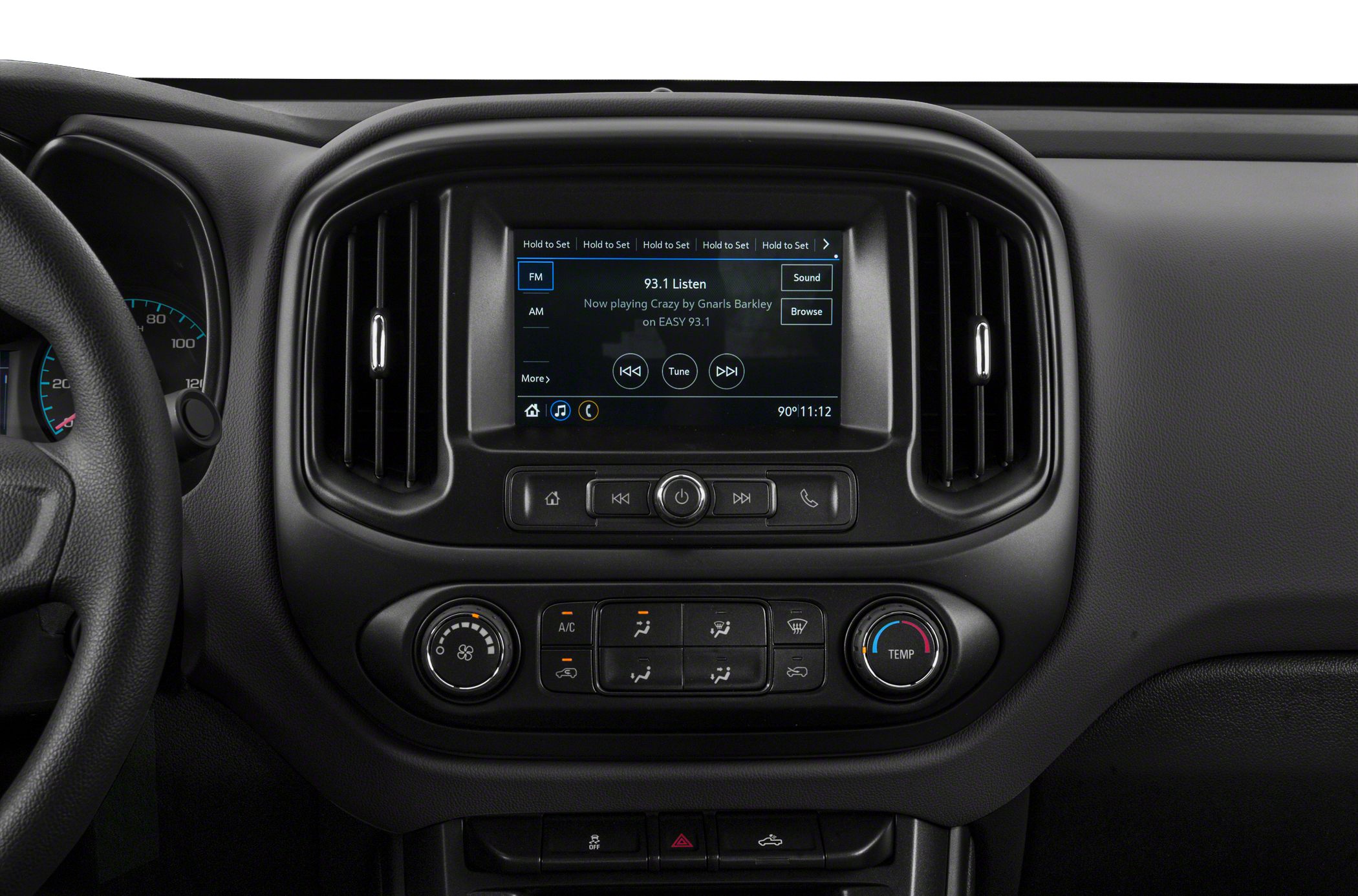 Infotainment display and climate control panel with air vents