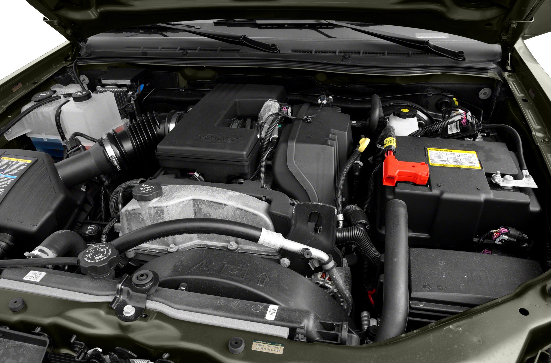 Detailed view of a vehicle's engine bay and components