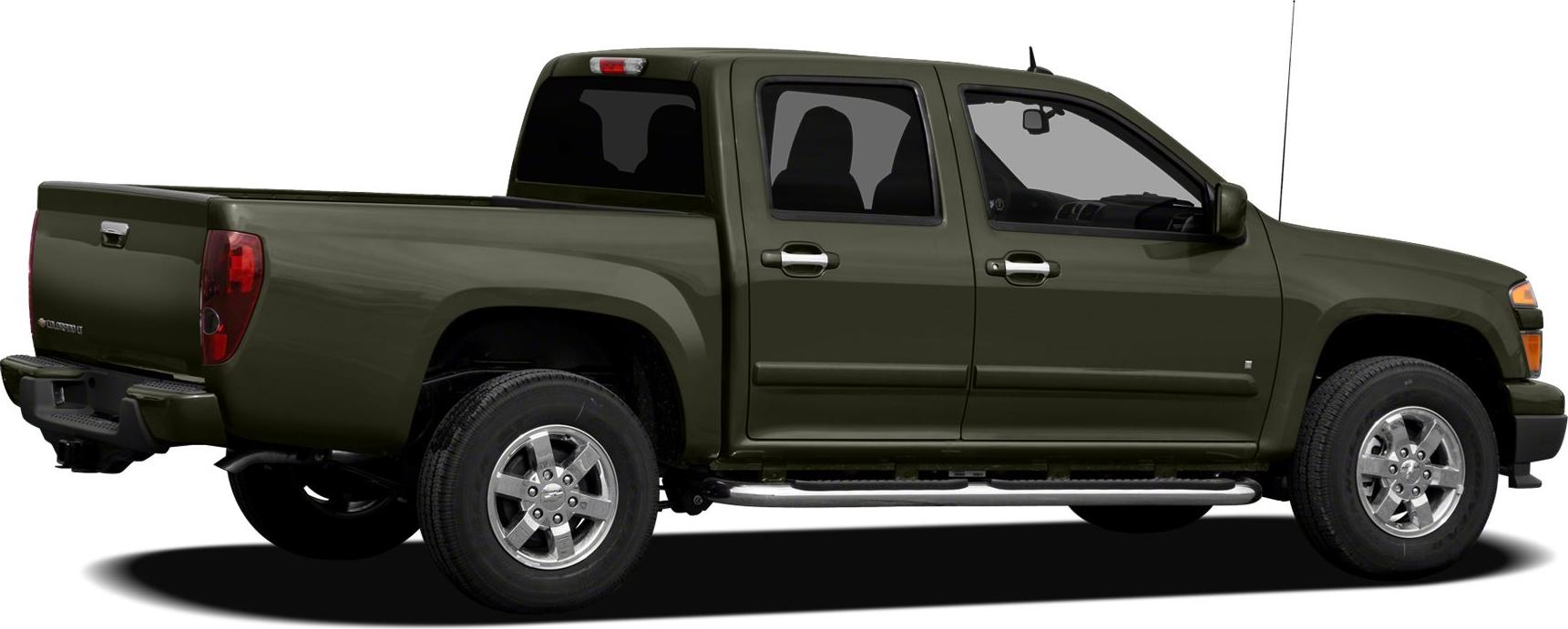 Side view of mid-size pickup with crew cab and bed