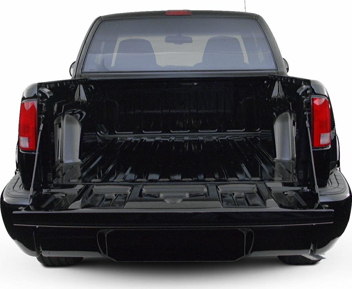 Open truck bed and rear view with tail lights
