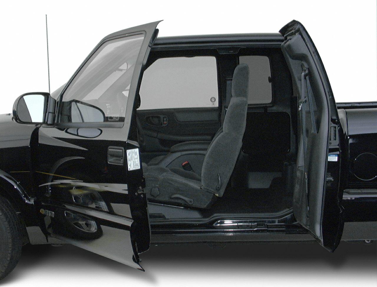 Extended cabin with front and rear doors open, showing interior seats