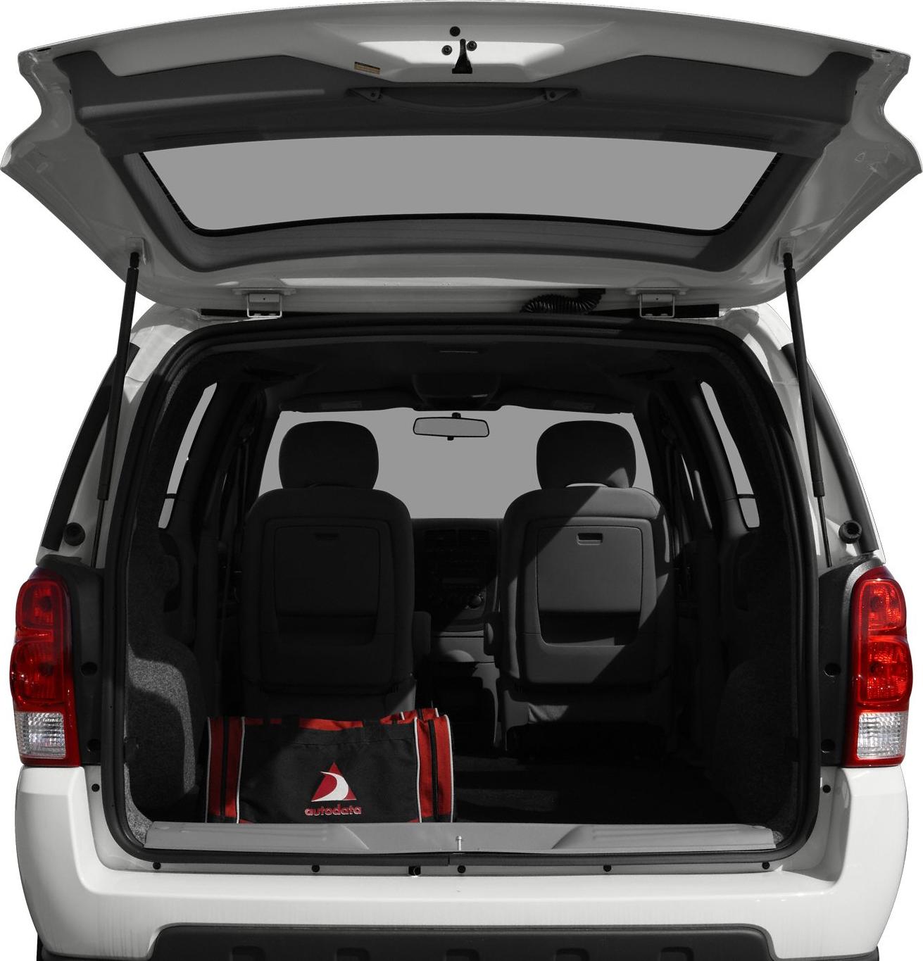 Spacious open rear cargo area with raised liftgate and rear seats