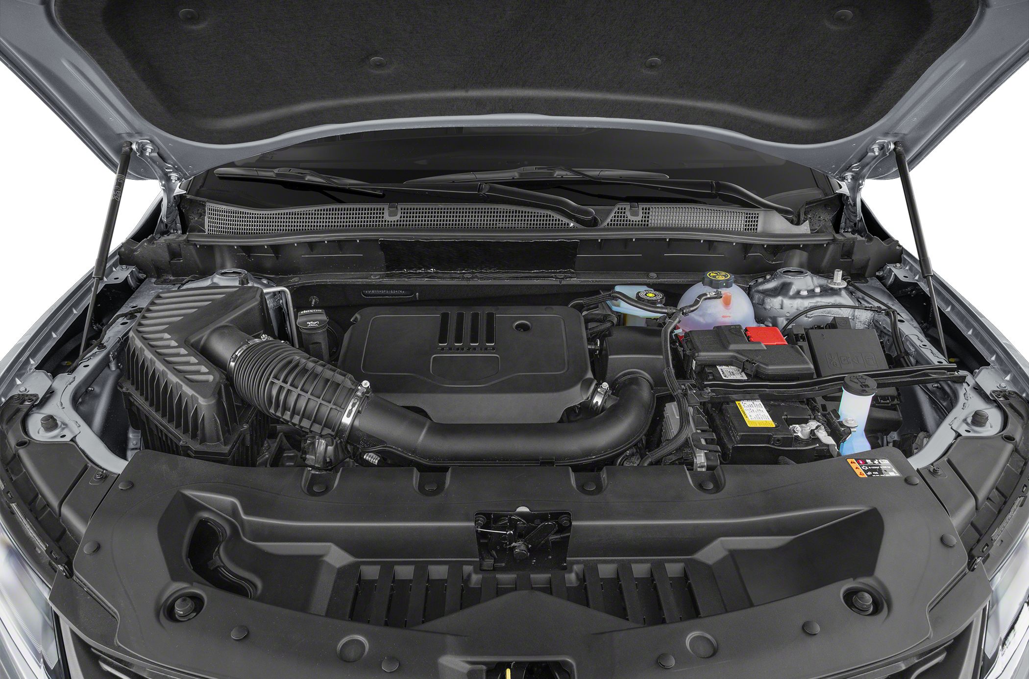 Open engine bay with compact engine layout and visible components