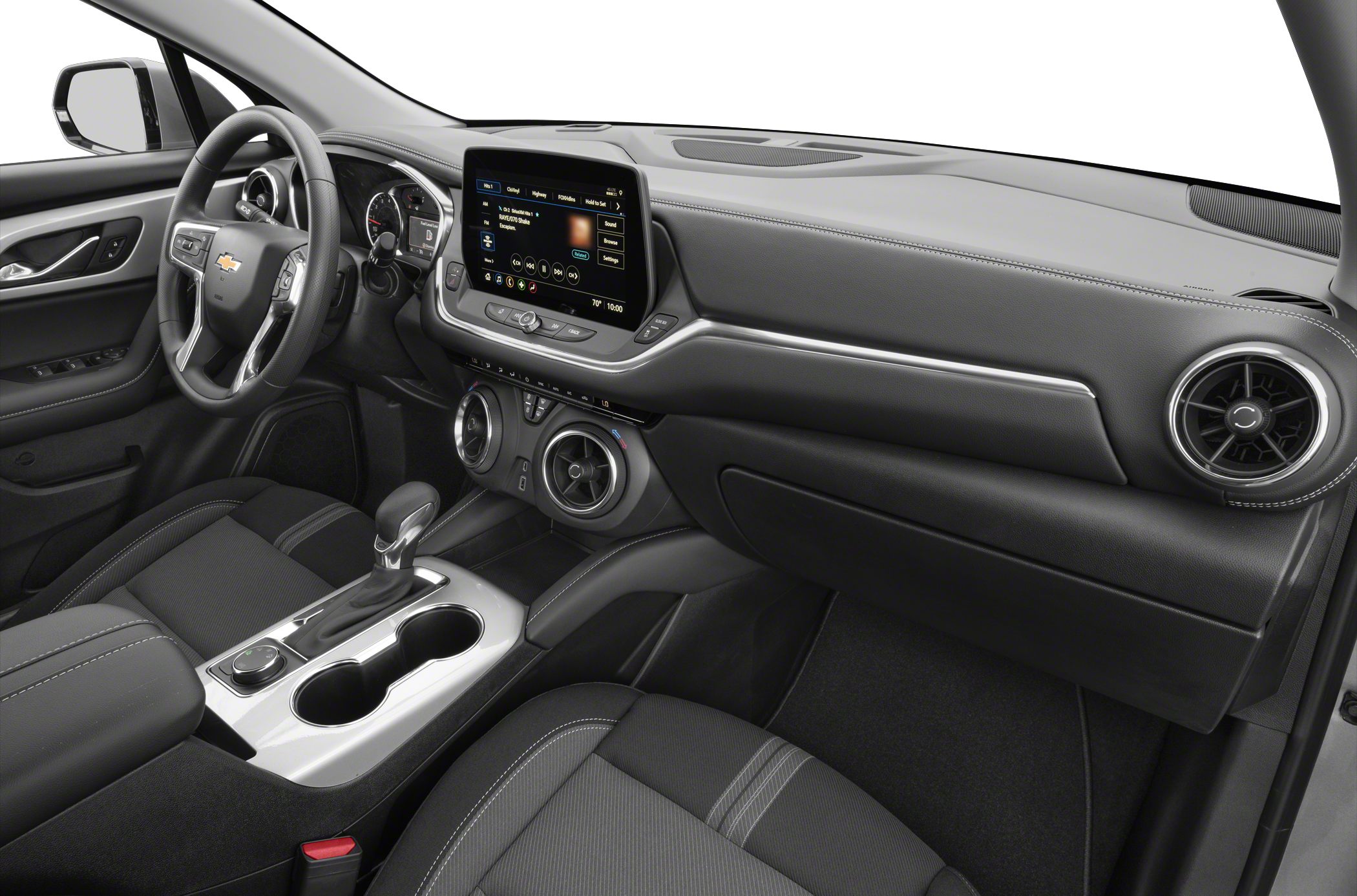 Modern SUV interior with touchscreen and circular air vents