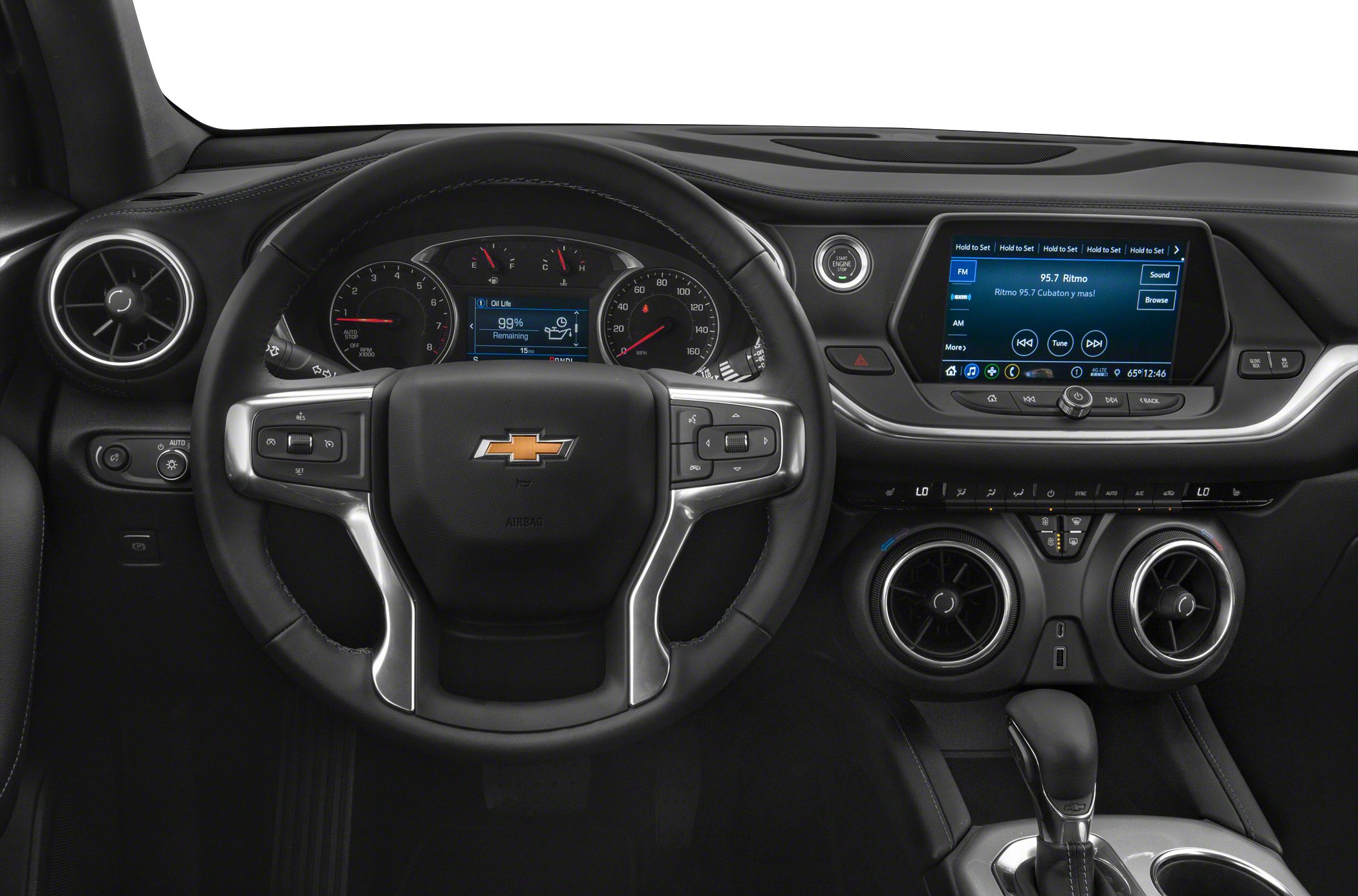 Dashboard and steering wheel with digital display and infotainment system