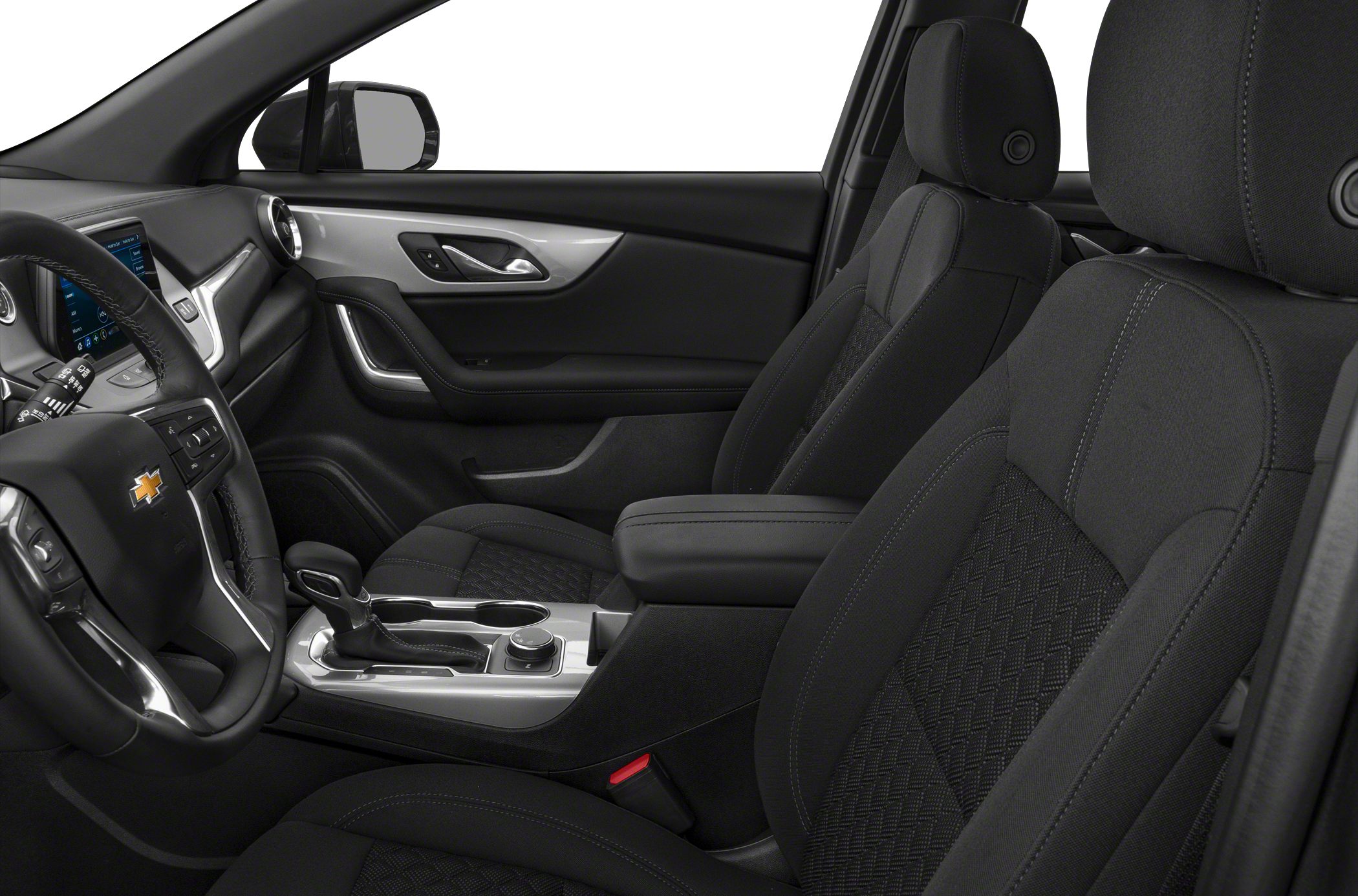 Cloth upholstered front seats and modern dashboard with center console