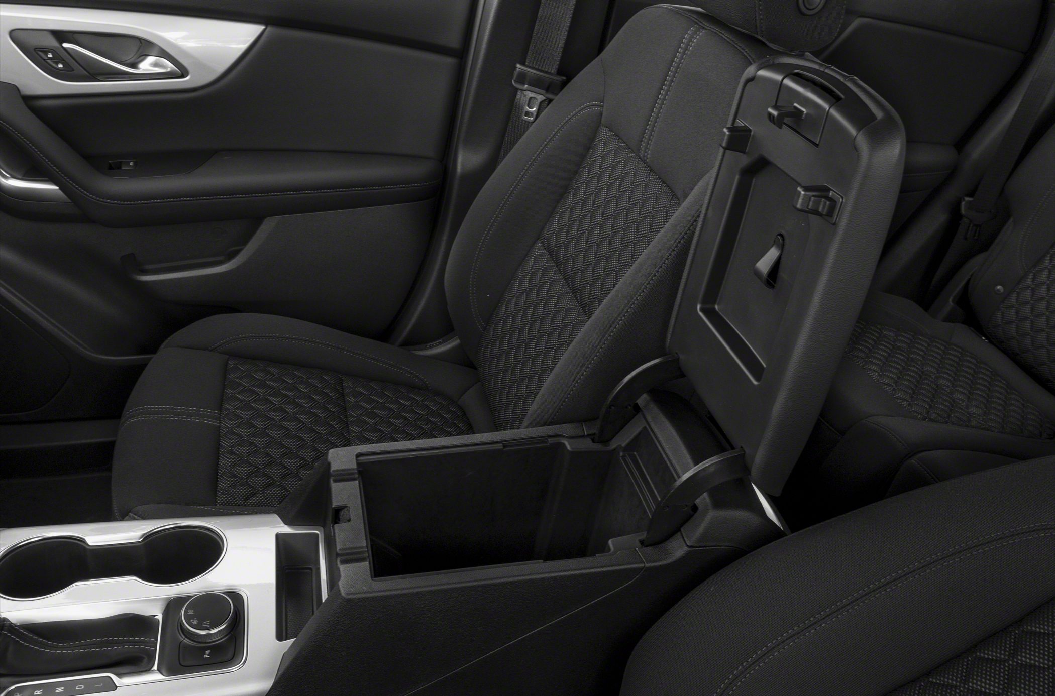 Open center console storage compartment inside vehicle