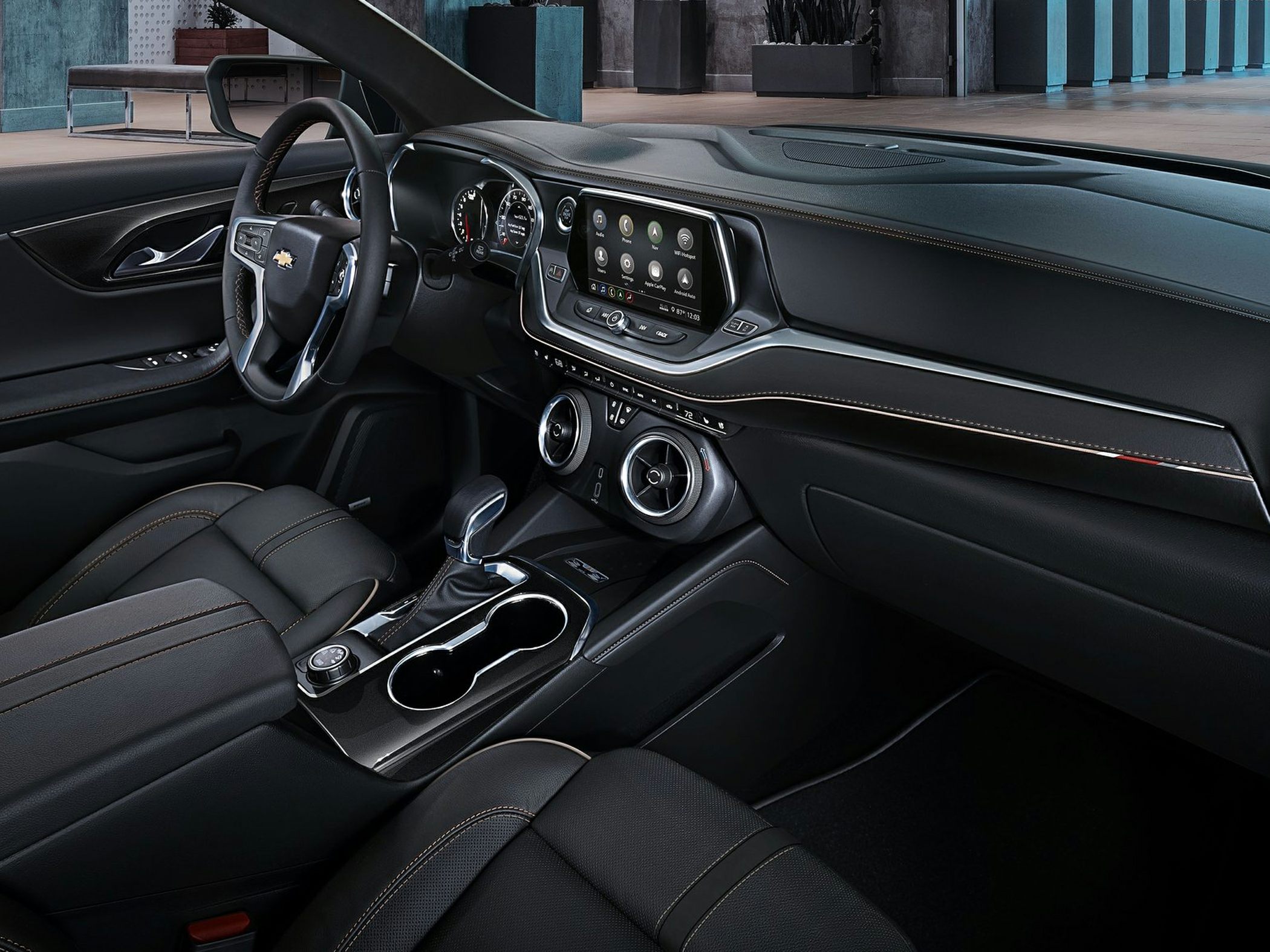 Interior view with dashboard and infotainment display