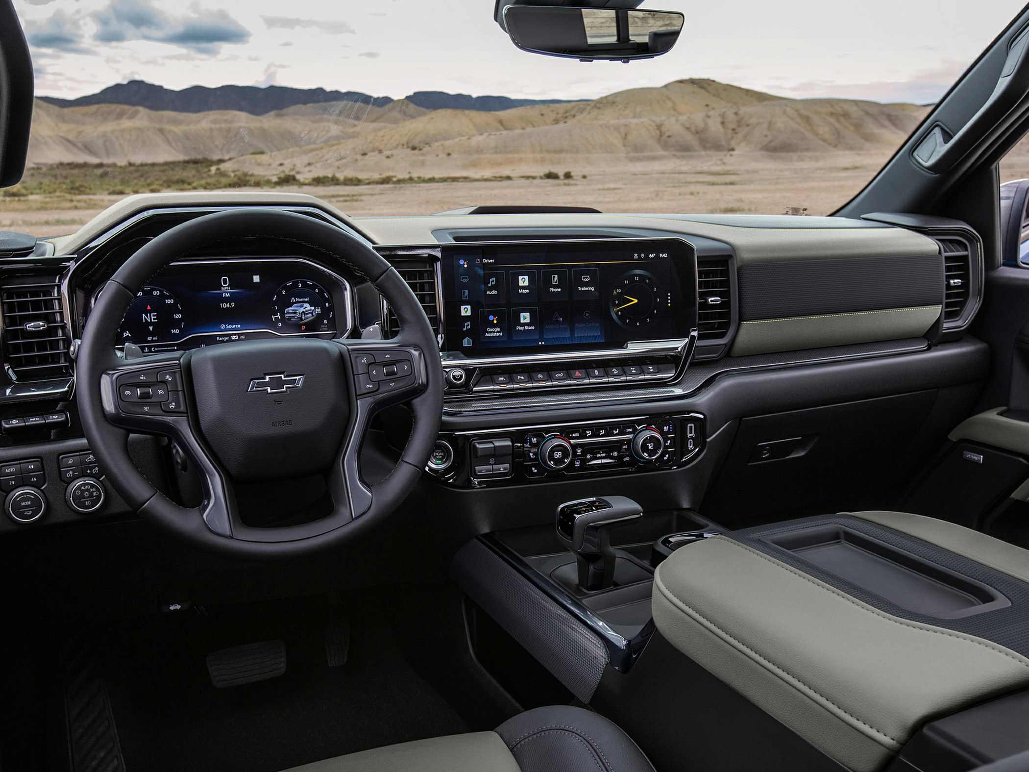 Digital dashboard and large touchscreen infotainment in truck interior