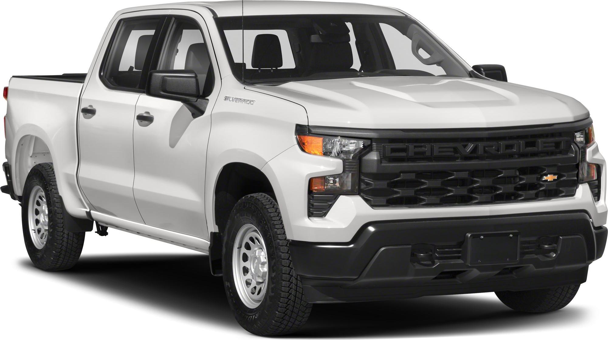 Front view of a pickup truck with bold grille and crew cab short box.