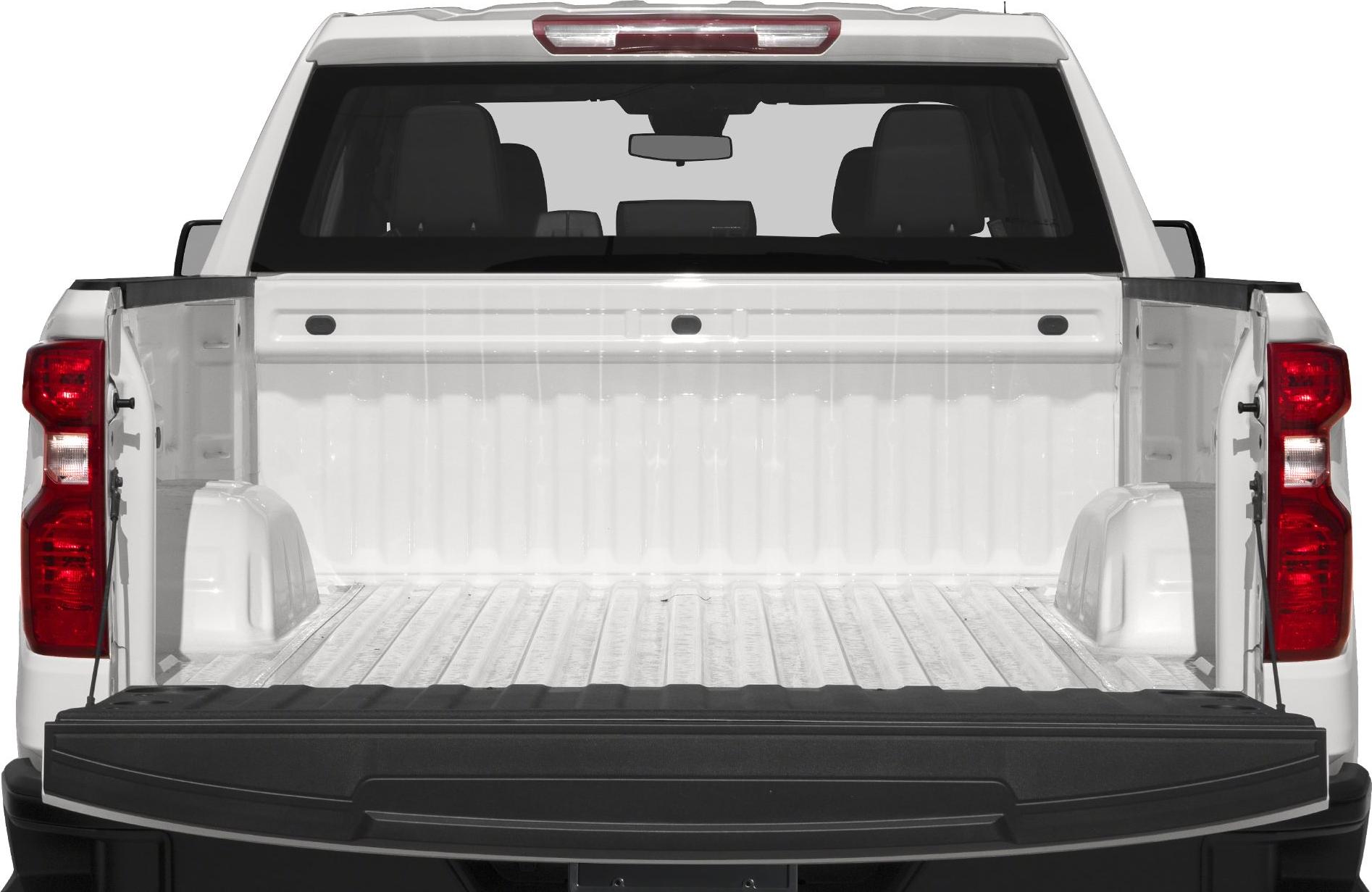Open pickup truck bed with tailgate down and red taillights