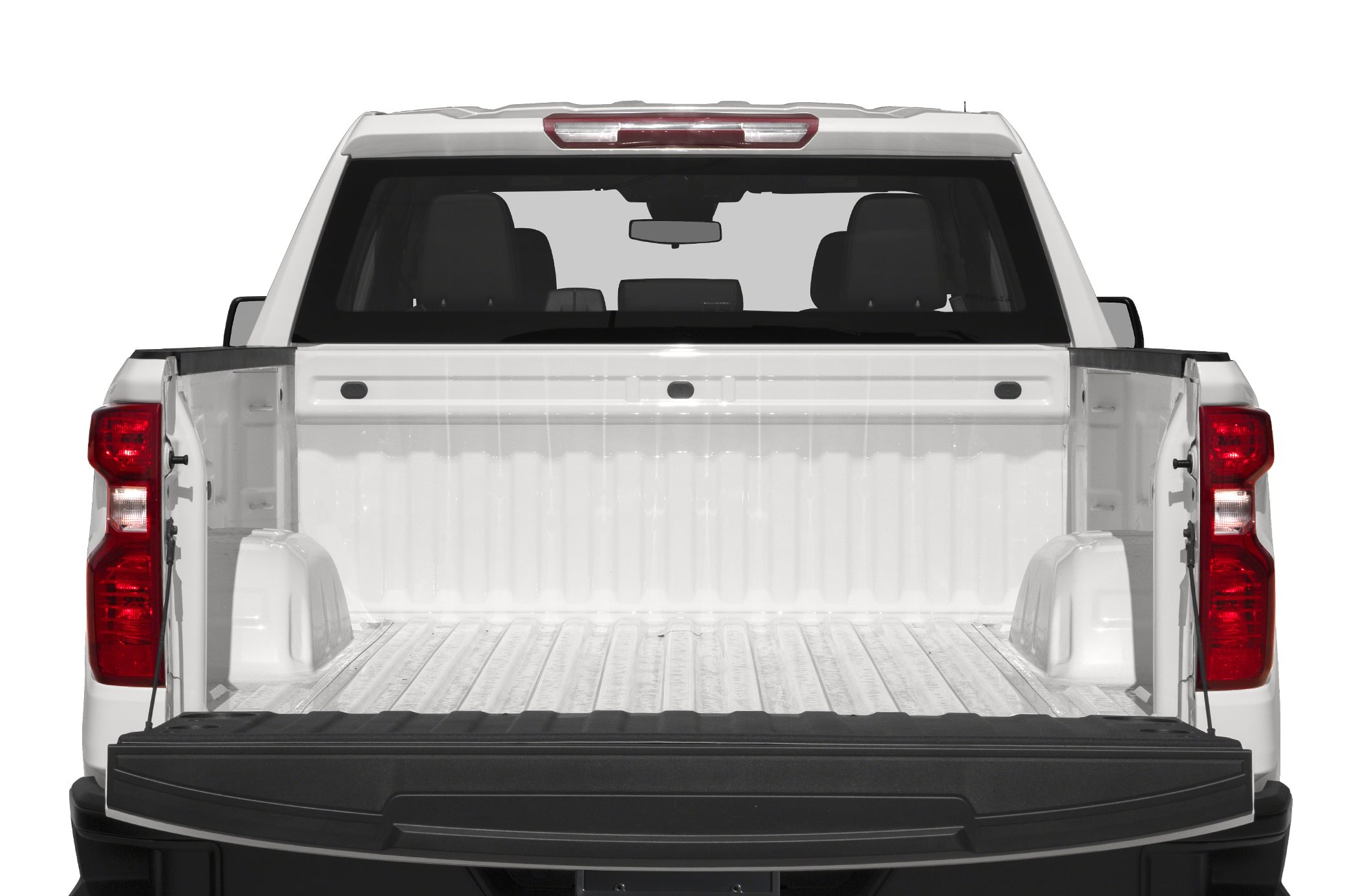 Open short box bed with tailgate and rear windows