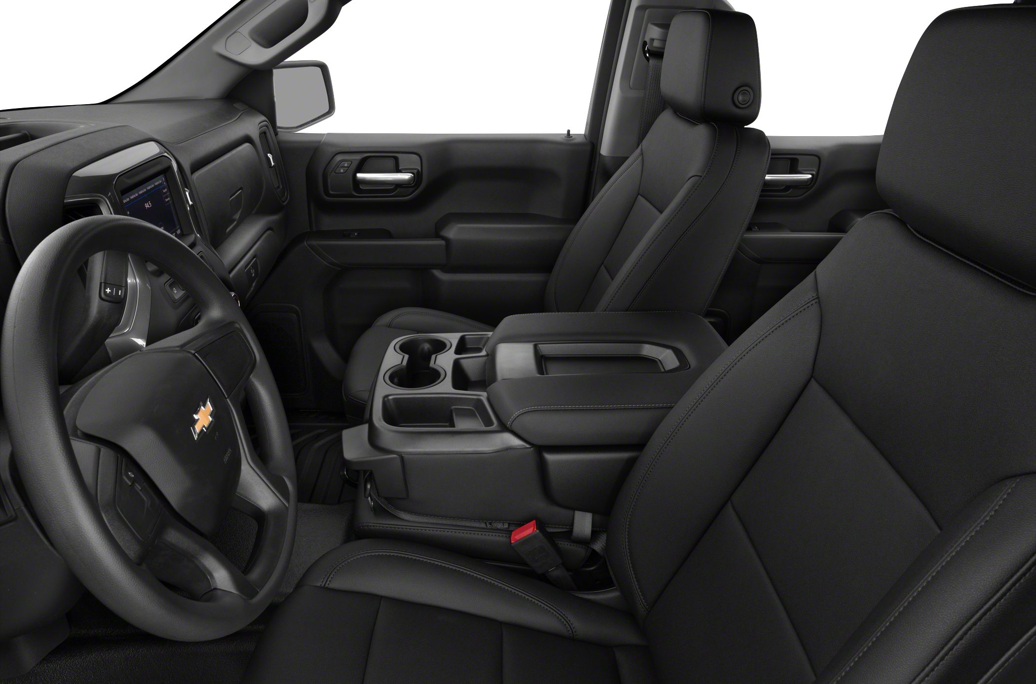 Modern steering wheel and multifunctional center console in truck interior