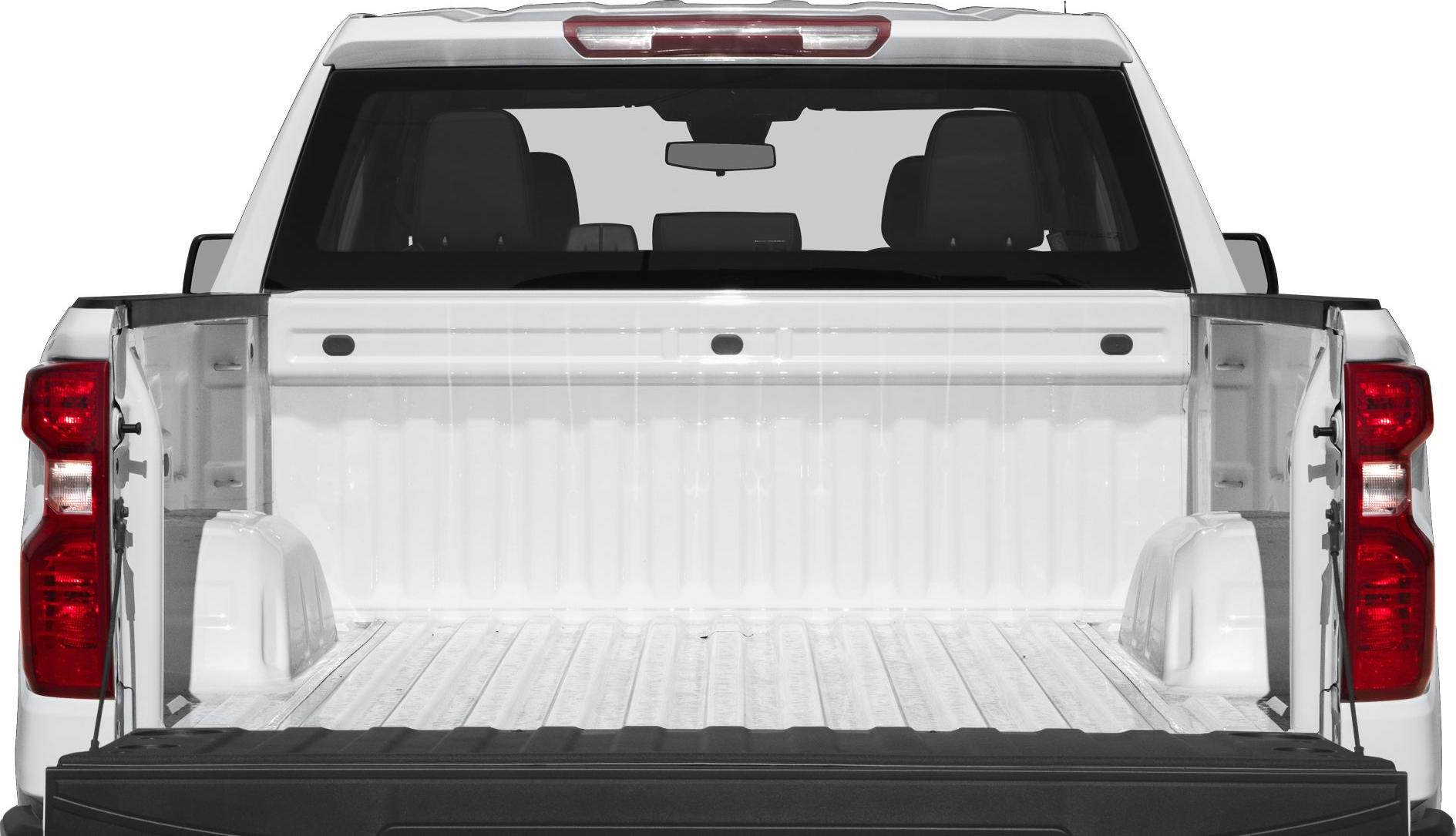 Open truck bed with tailgate lowered and LED tail lights