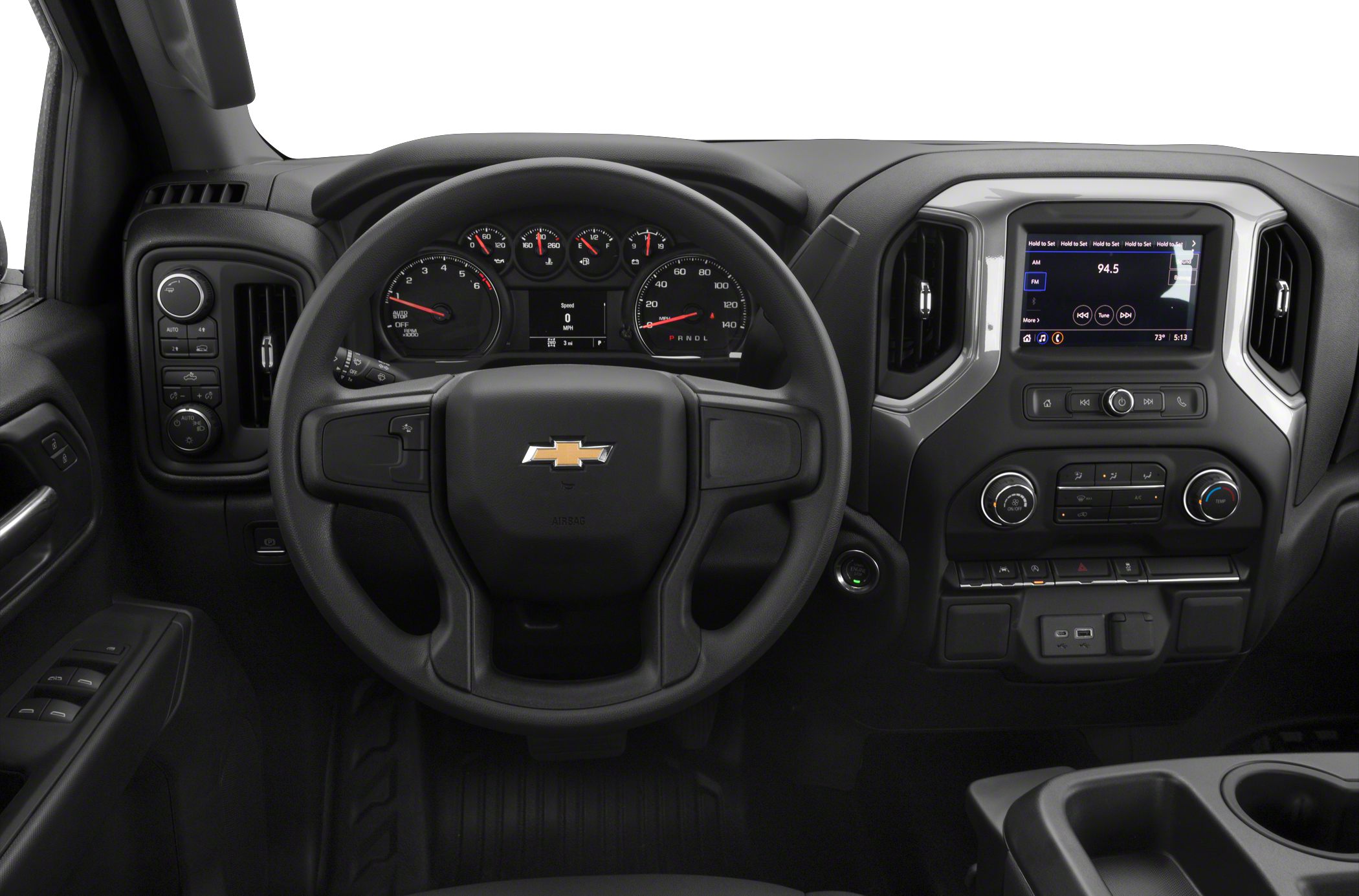 Modern dashboard with multifunction steering wheel and infotainment display