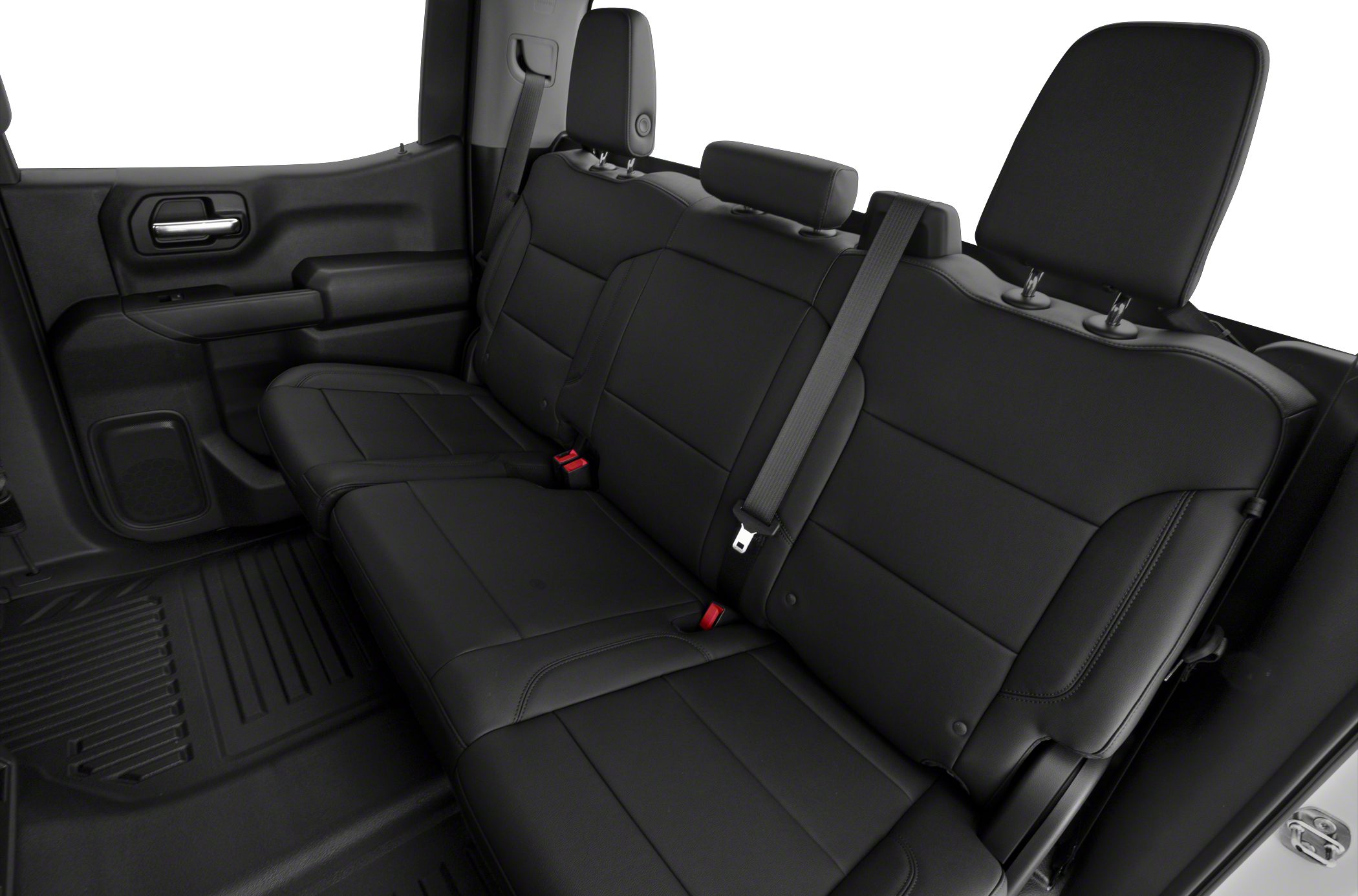 Black leather rear seat with headrests and seatbelts