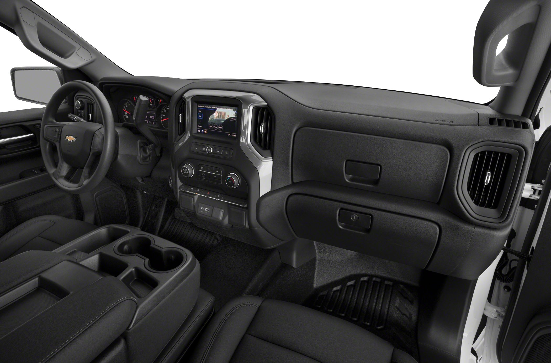 Modern pickup truck interior with digital display and multifunctional console