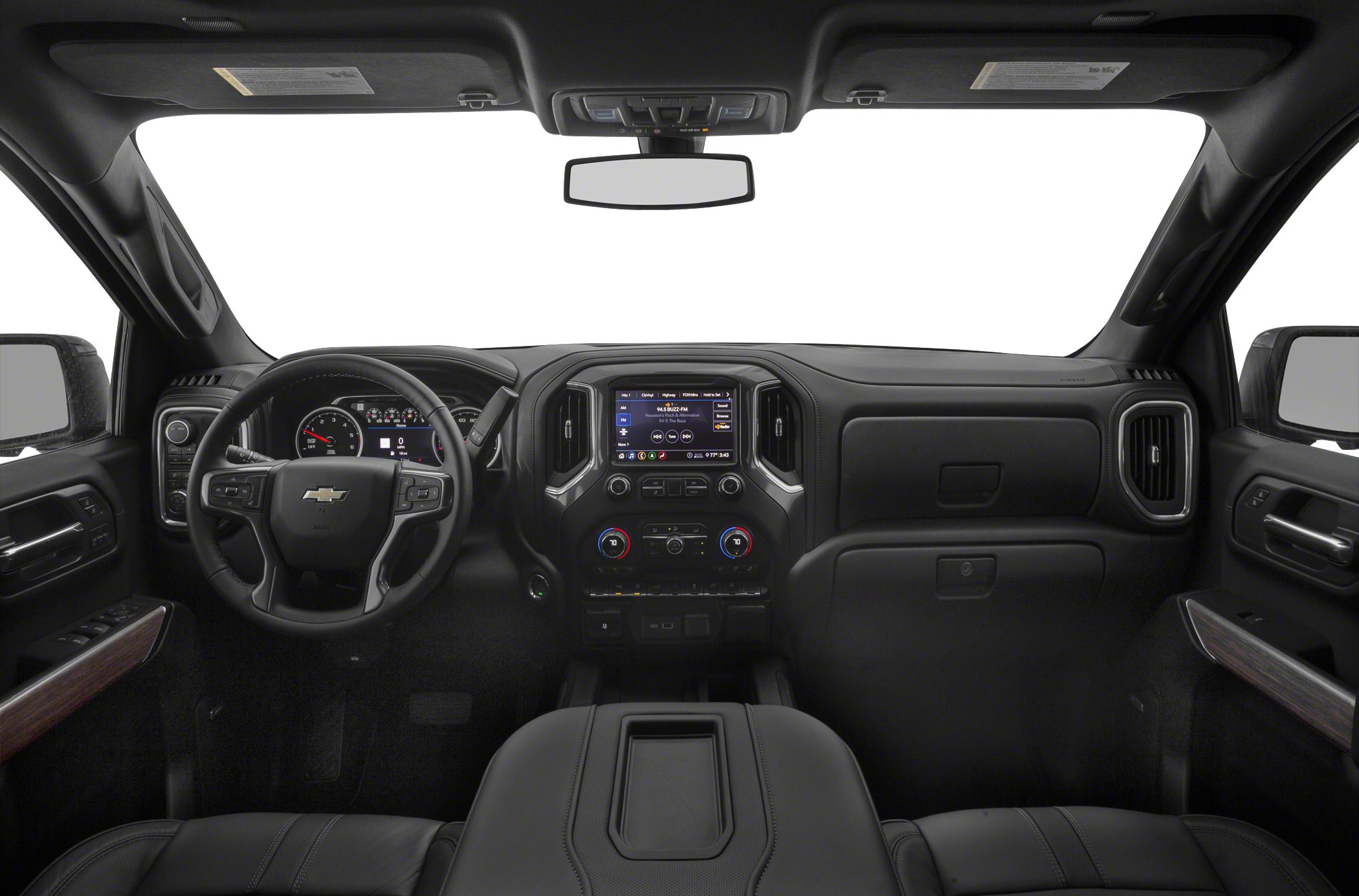Modern truck interior with touchscreen dashboard and control panel