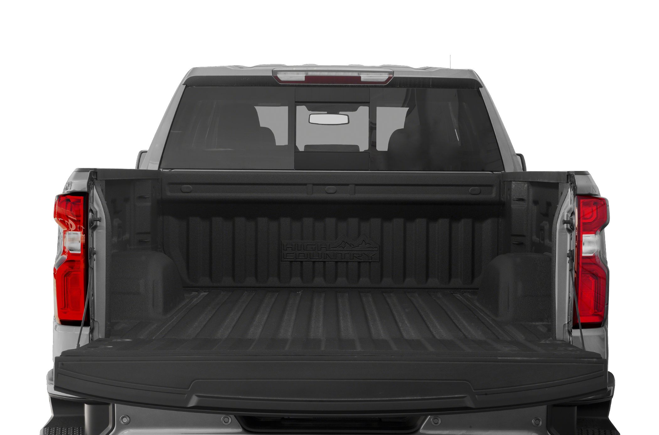 Open truck bed with standard box and tailgate down