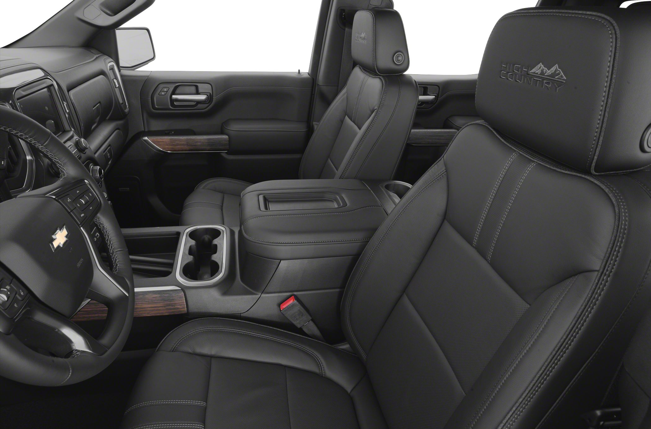 Black leather interior with High Country embroidery and wood trim accents