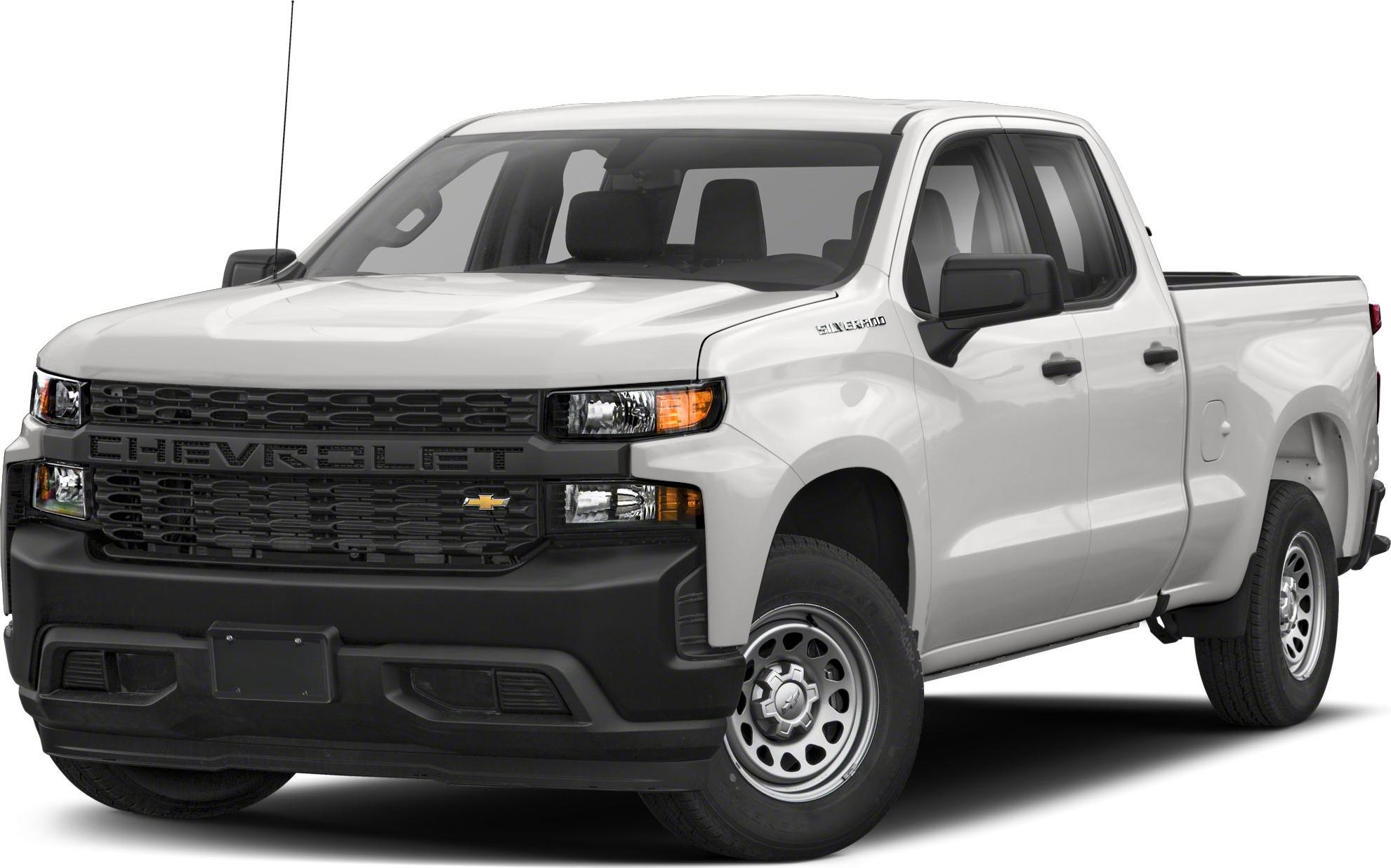 Front angle view of pickup truck with black grille and steel wheels