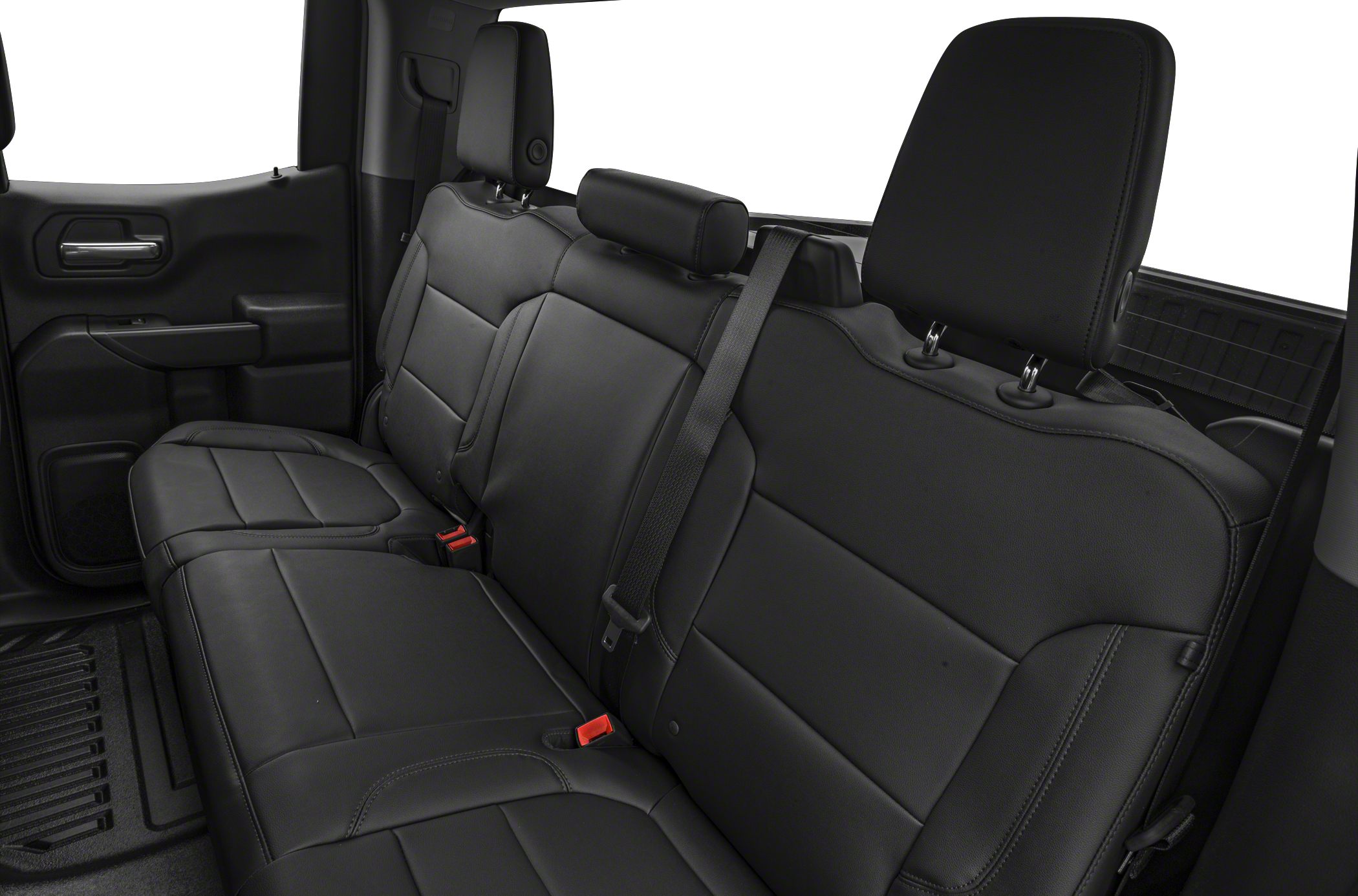 Black leather rear seat with headrests and seatbelts