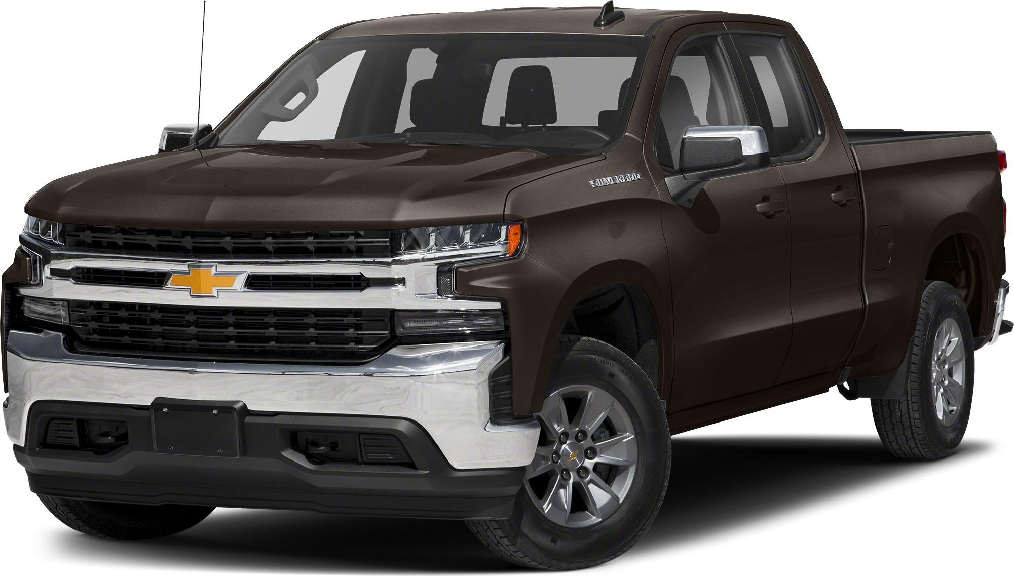 Front side view of pickup truck with double cab and chrome grille