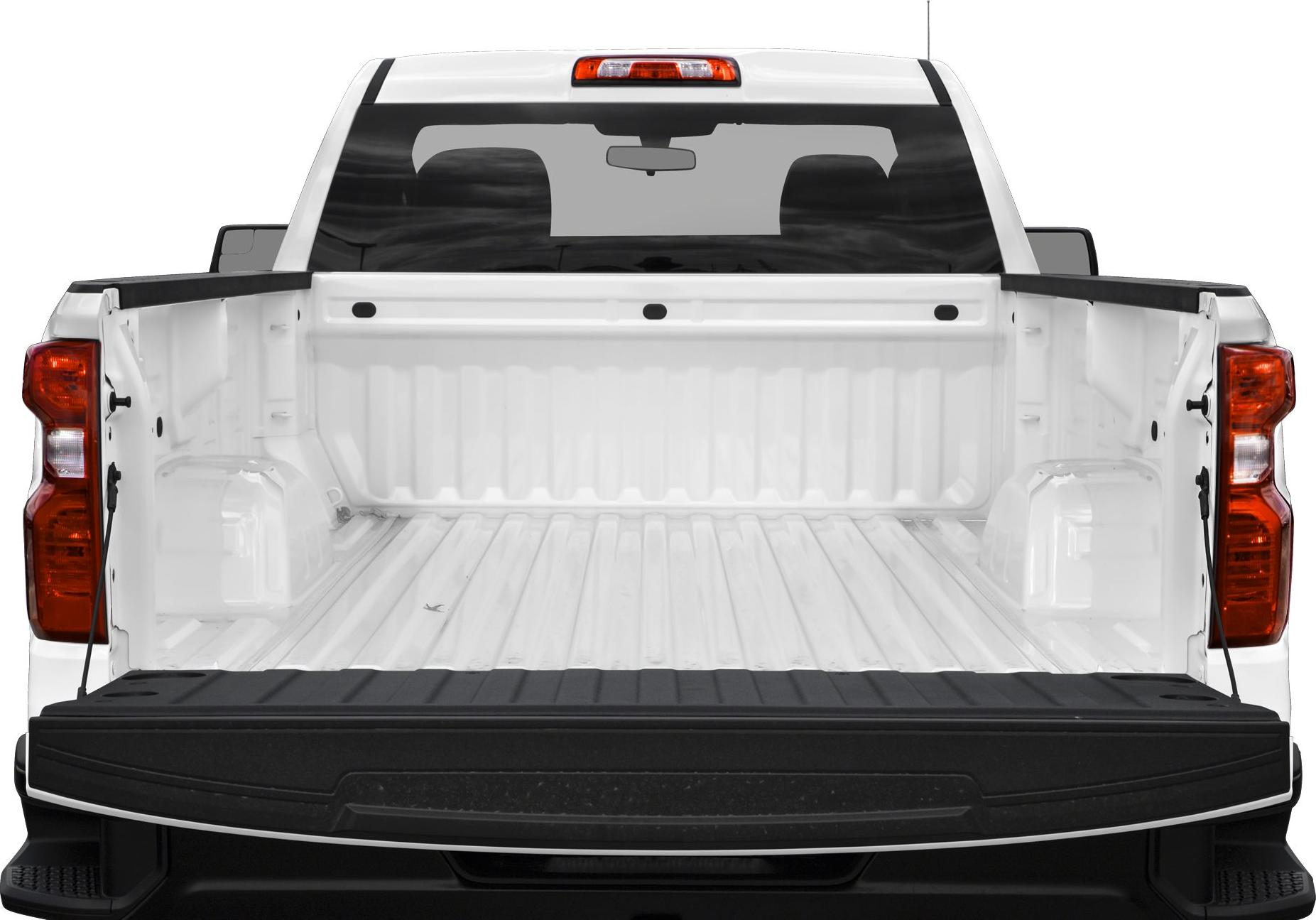 Open pickup truck long bed and tailgate showing cargo area
