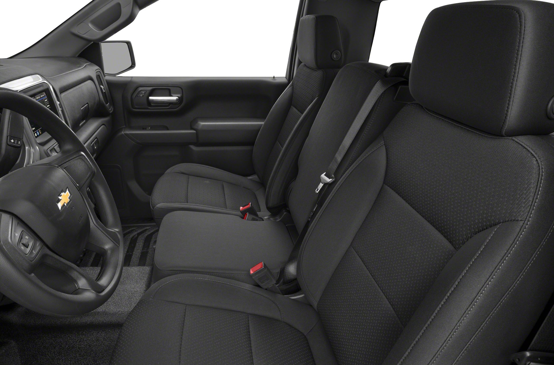 Front interior view with seats, dashboard, and steering wheel